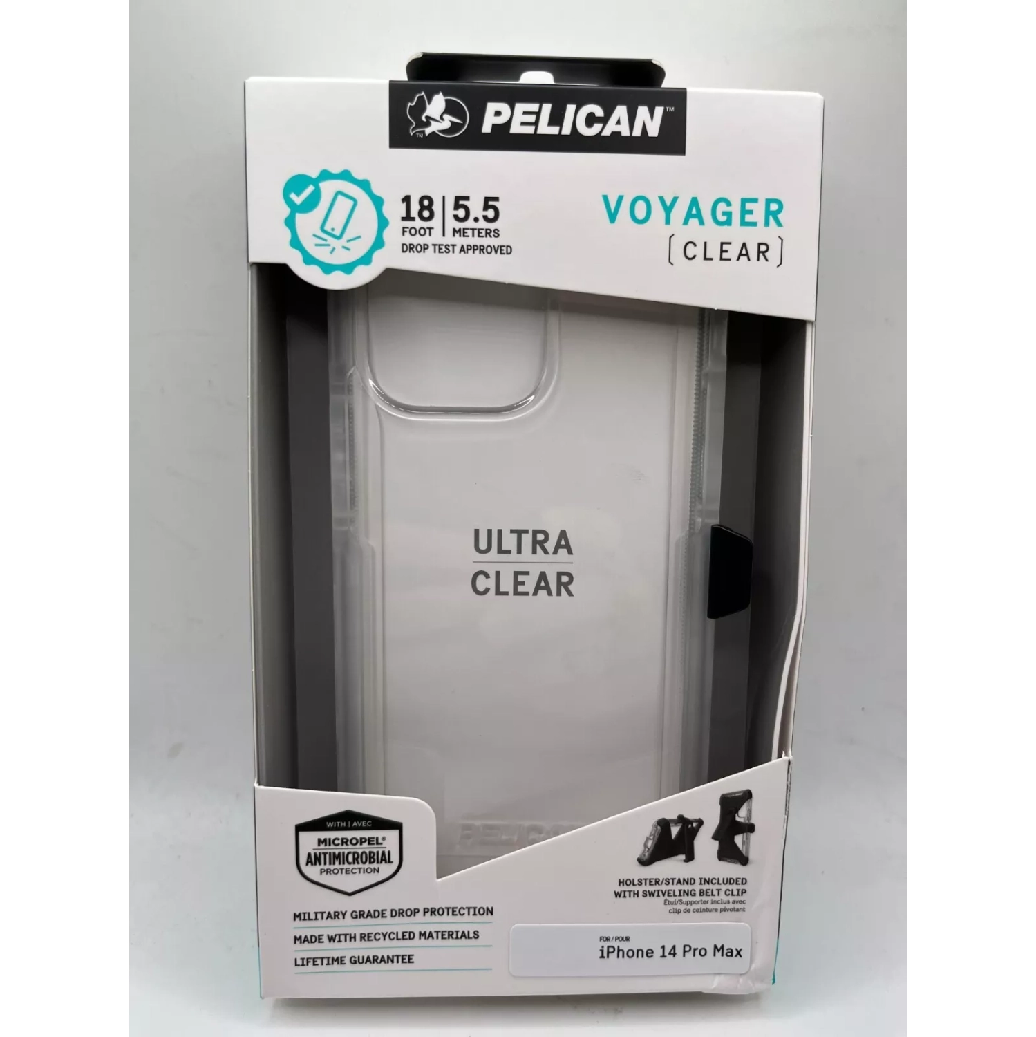 Pelican Voyager Clear 4 Layer Extreme Protection Clear/Black Case Holster/Stand Incluoded - iphone 14 Pro