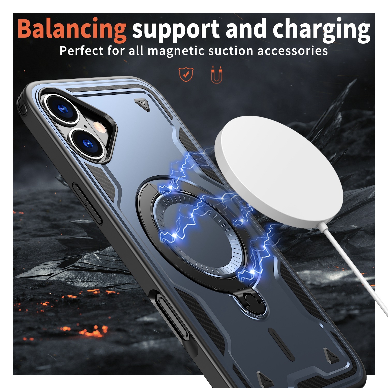 XCRS Defender Case Magsafe Cover, Magnetic Metal Kickstand Ring Holder Case for Apple iPhone 16 2024