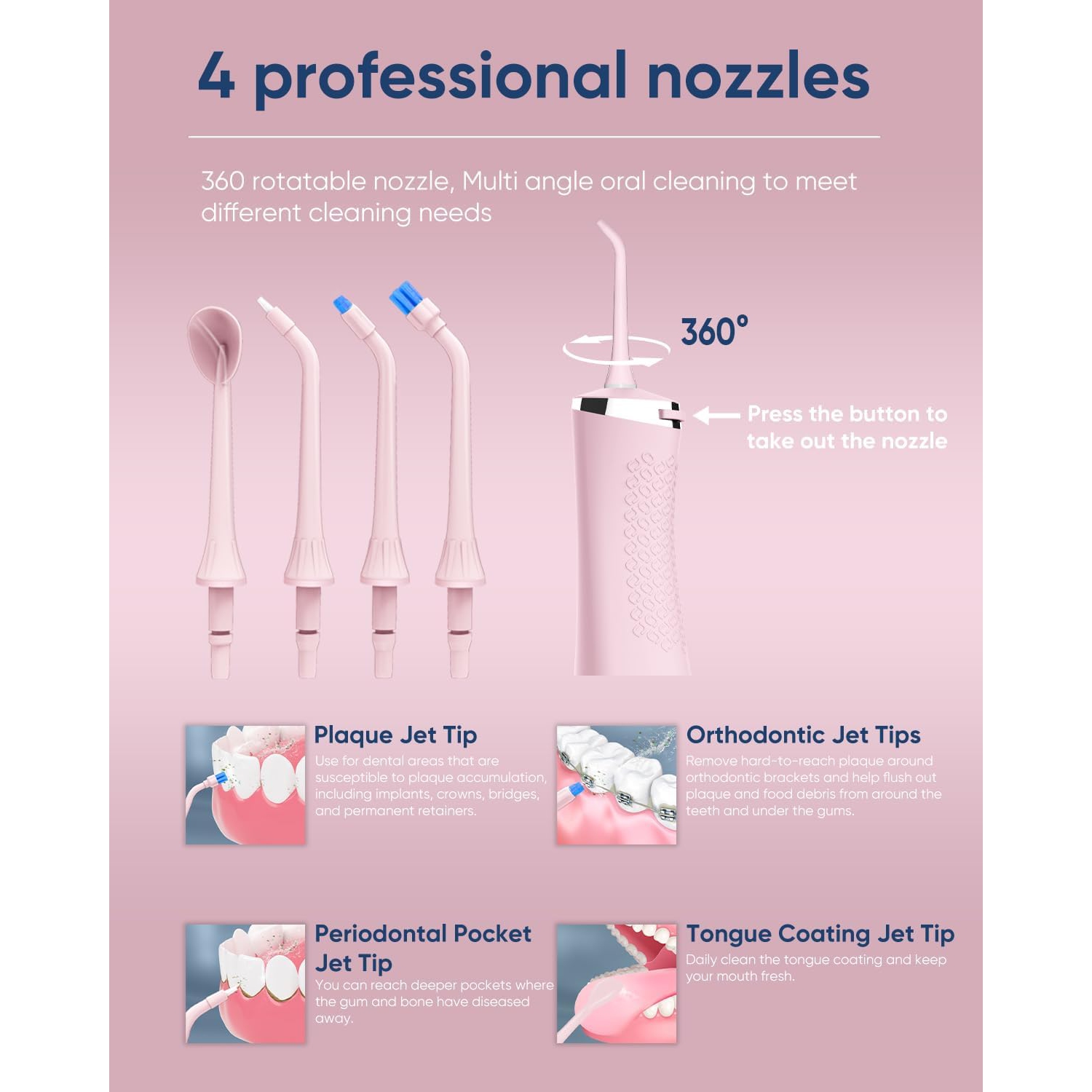 MySmile LP211 Cordless Advanced Water Flossers for Teeth, 5 Cleaning Modes Rechargeable Power Dental Flosser 8 Replacement Jet Tips IPX 7 Waterproof