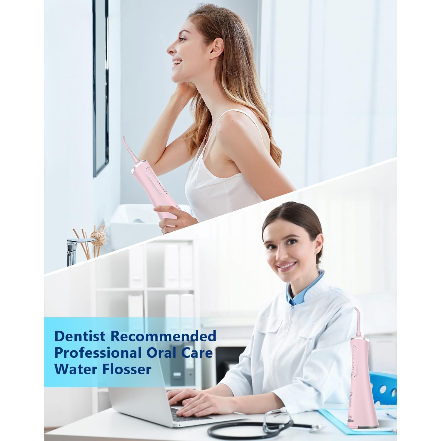 MySmile LP211 Cordless Advanced Water Flossers for Teeth, 5 Cleaning Modes Rechargeable Power Dental Flosser 8 Replacement Jet Tips IPX 7 Waterproof