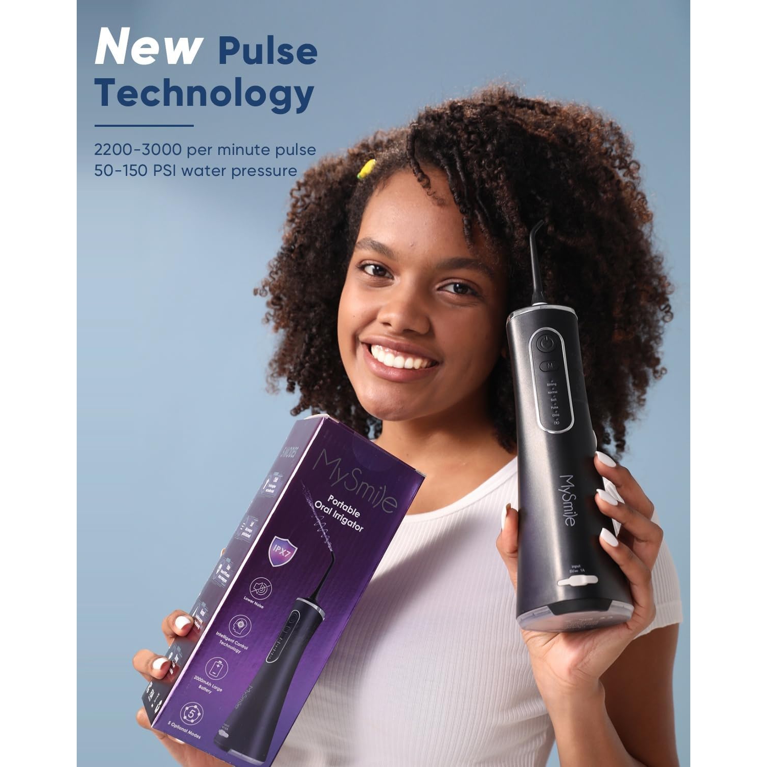 MySmile LP211 Cordless Advanced Water Flossers for Teeth, 5 Cleaning Modes Rechargeable Power Dental Flosser 8 Replacement Jet Tips IPX 7 Waterproof