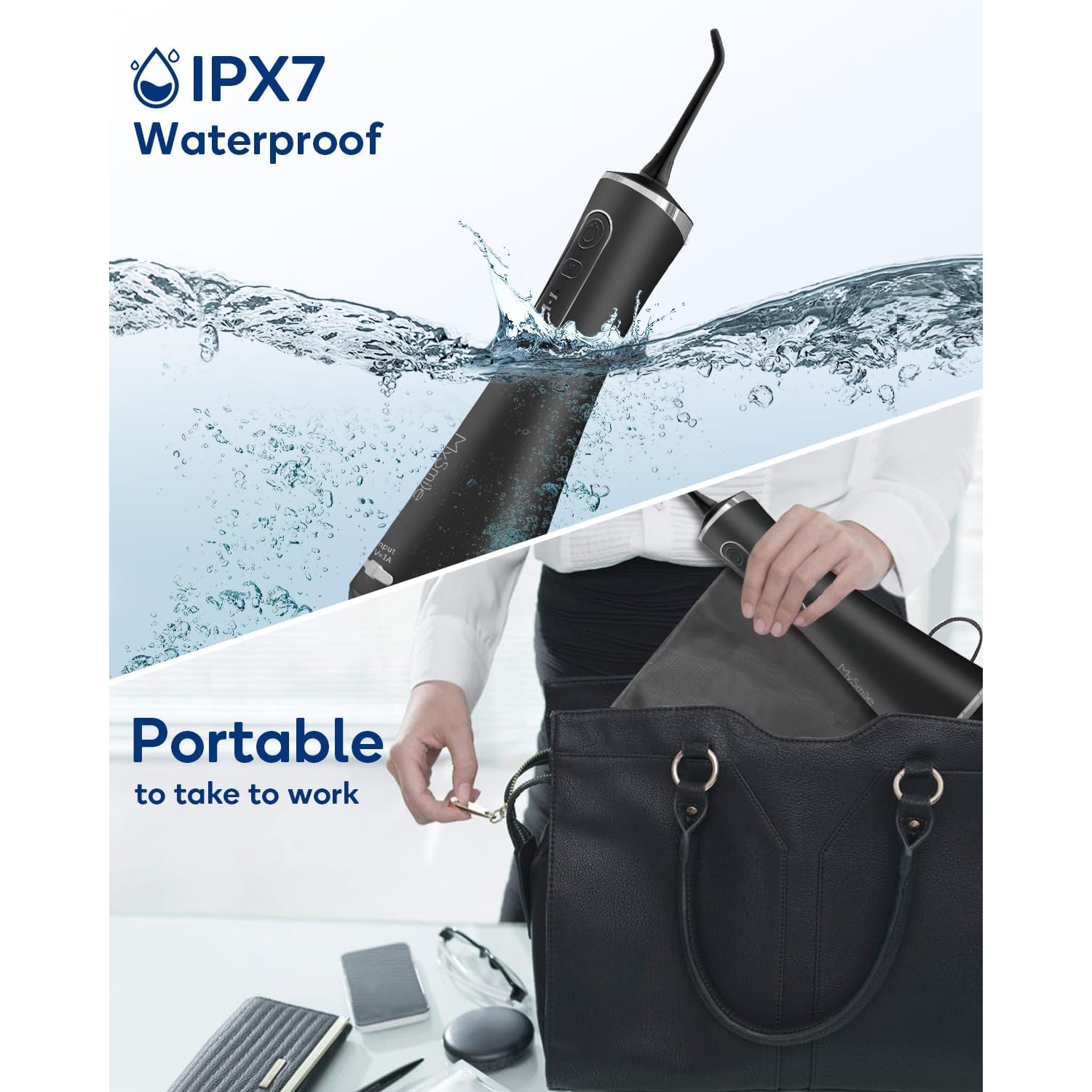 MySmile LP211 Cordless Advanced Water Flossers for Teeth, 5 Cleaning Modes Rechargeable Power Dental Flosser 8 Replacement Jet Tips IPX 7 Waterproof