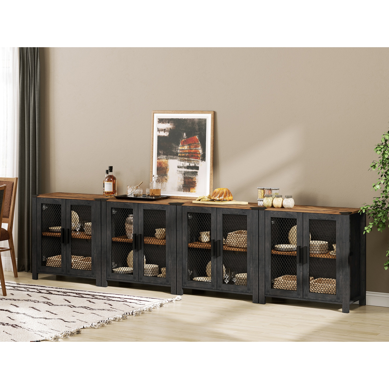 2 Pack Sideboard Buffet Cabinets with Adjustable Shelf, Wood Kitchen Accent Storage Cabinets, Coffee Bar Table for Dining Room, Living Room and