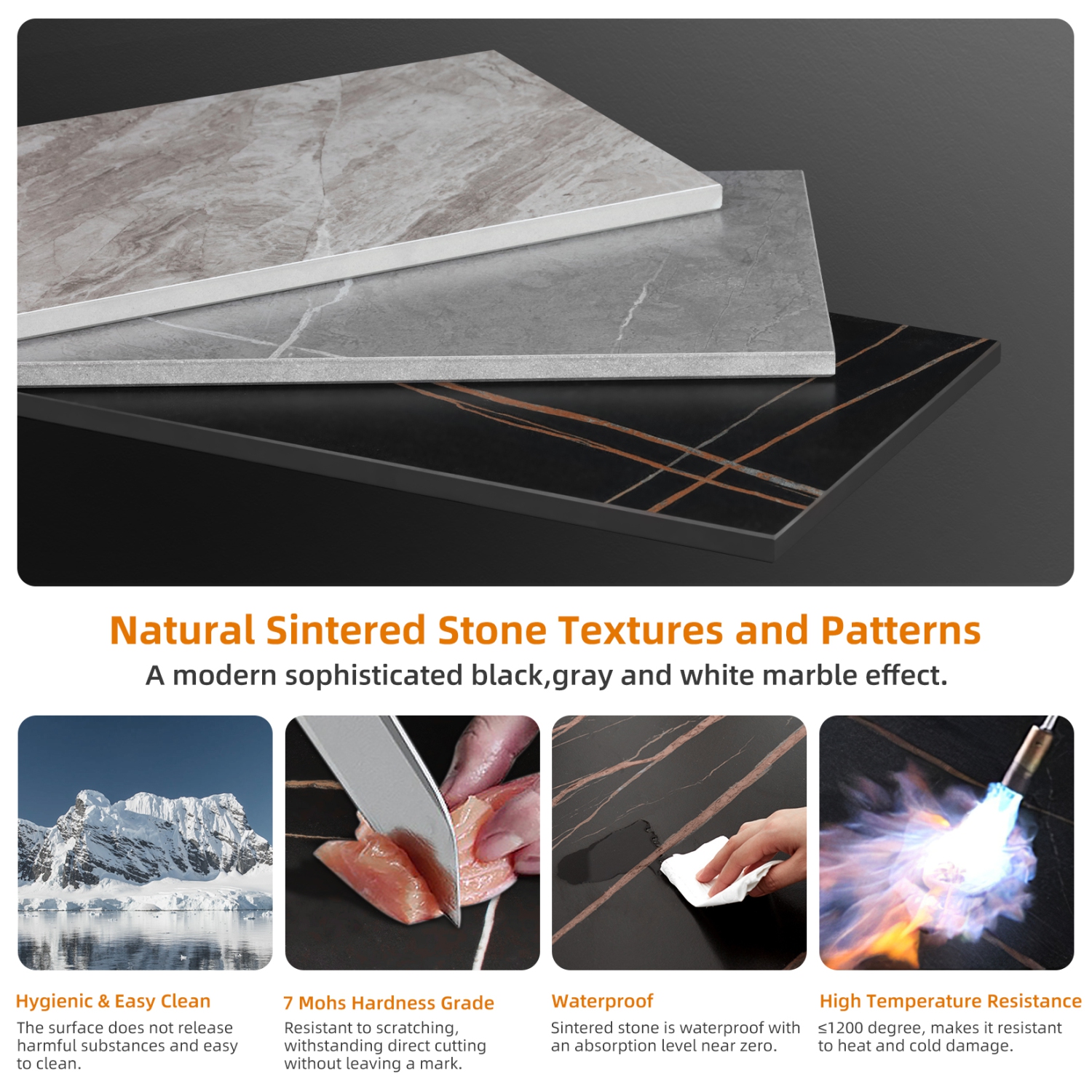 Round Nesting Table Marble: Set of 2 Modern Low Tables Sintered Stone Top Plate Black Steel Legs Circle Center Accent Table for Living Room Apartment