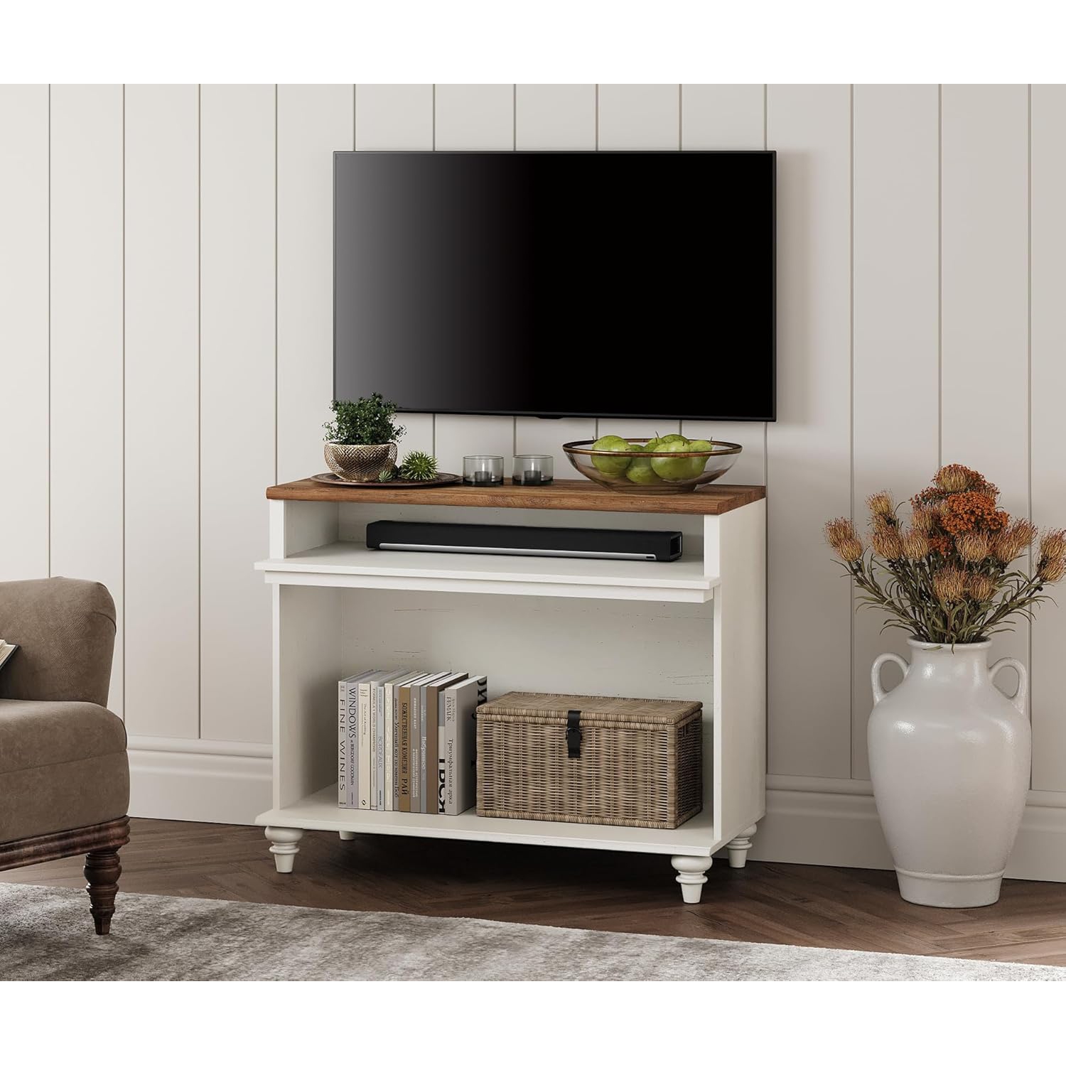 Meuble WAMPAT pour téléviseur de 43&nbsp;po, petite console multimédia, armoire de rangement pour le salon, table de bout en bois avec tablette de