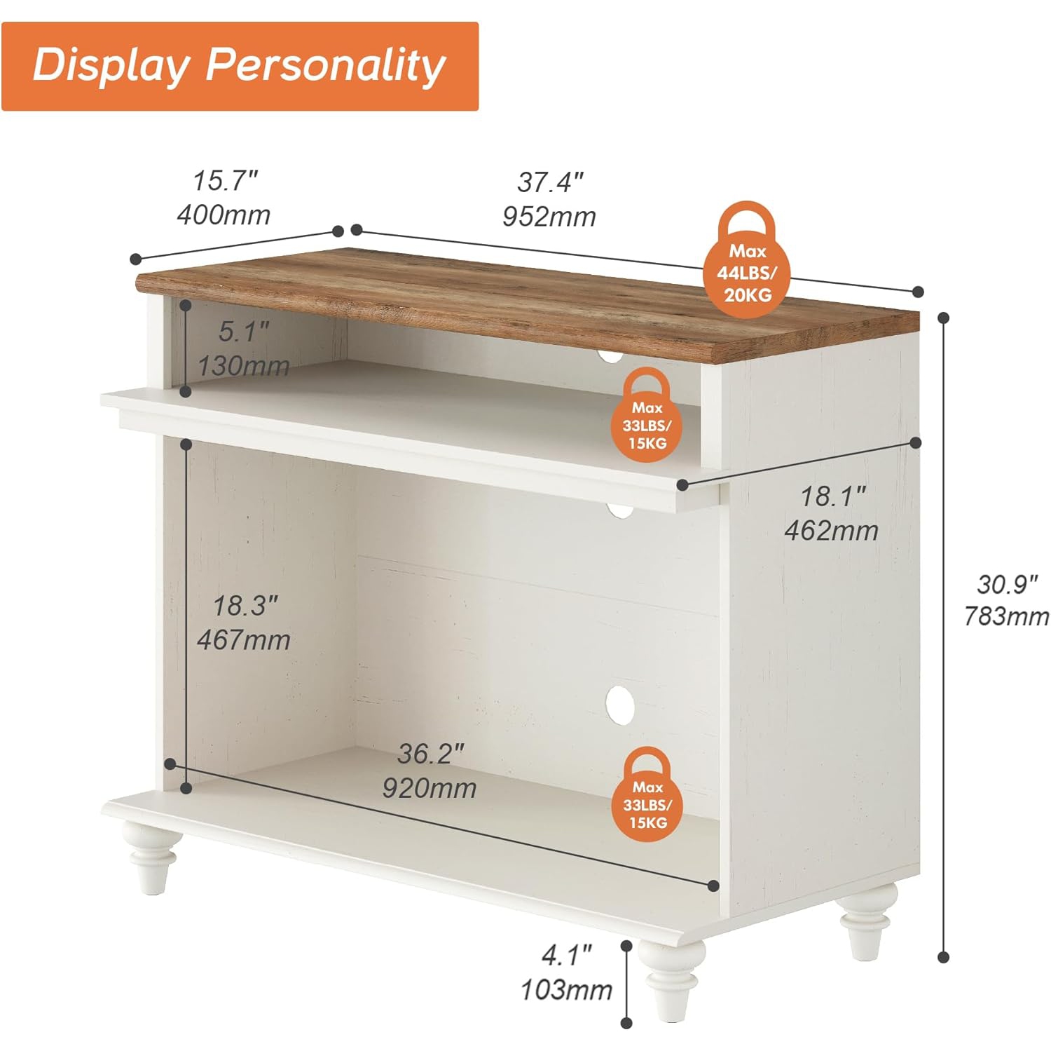 Meuble WAMPAT pour téléviseur de 43 po, petite console multimédia, armoire de rangement pour le salon, table de bout en bois avec tablette de
