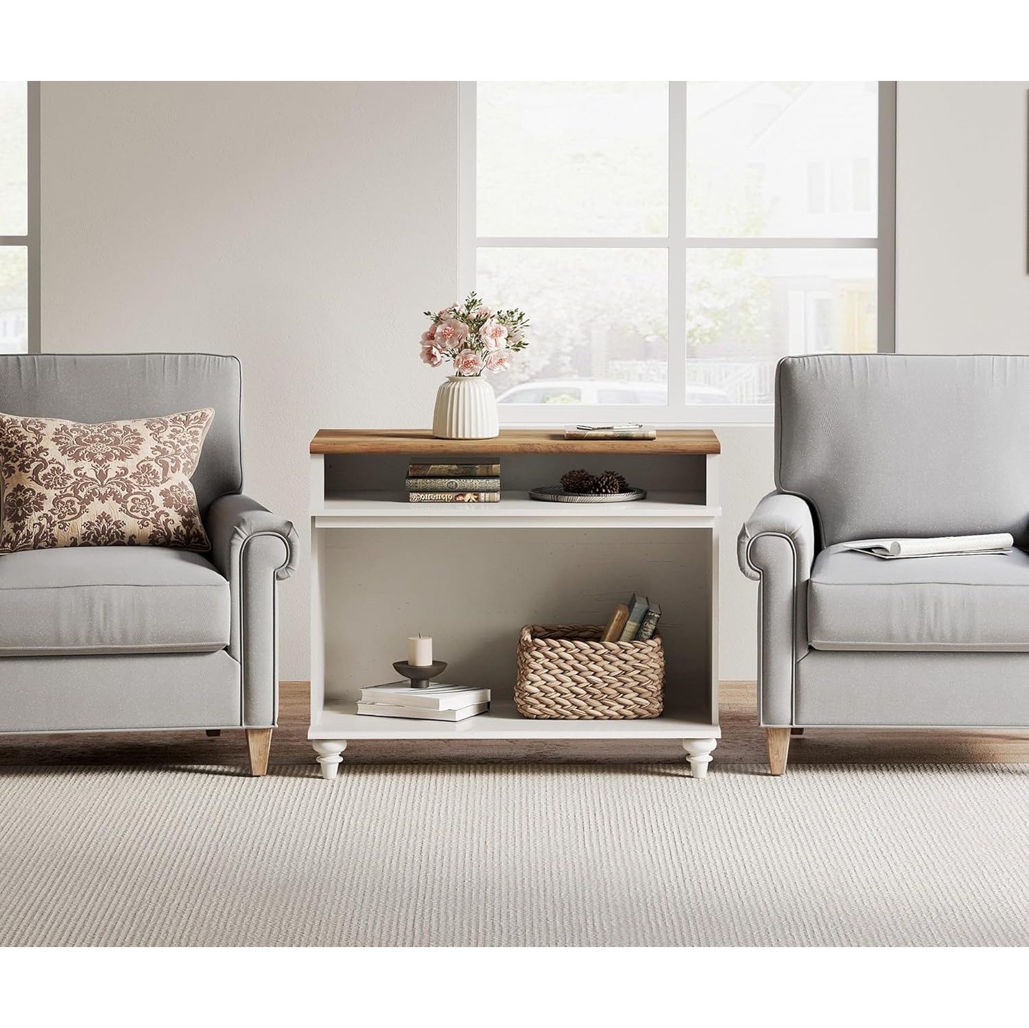 Meuble WAMPAT pour téléviseur de 43 po, petite console multimédia, armoire de rangement pour le salon, table de bout en bois avec tablette de