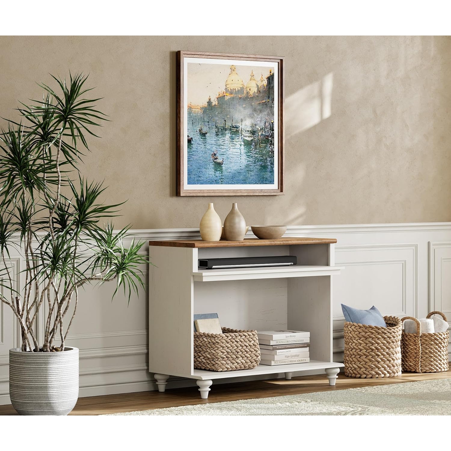 Meuble WAMPAT pour téléviseur de 43 po, petite console multimédia, armoire de rangement pour le salon, table de bout en bois avec tablette de