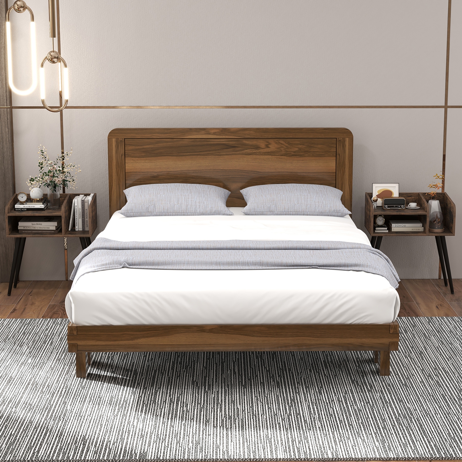 Gymax Set of 2 Mid Century Modern End Table w/ Open Shelves Metal Support Legs