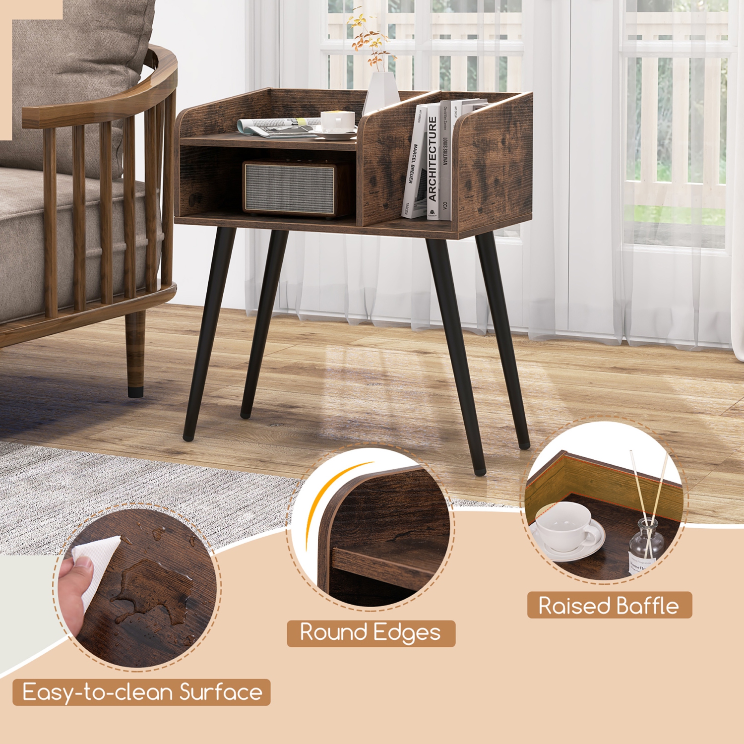 Gymax Set of 2 Mid Century Modern End Table w/ Open Shelves Metal Support Legs