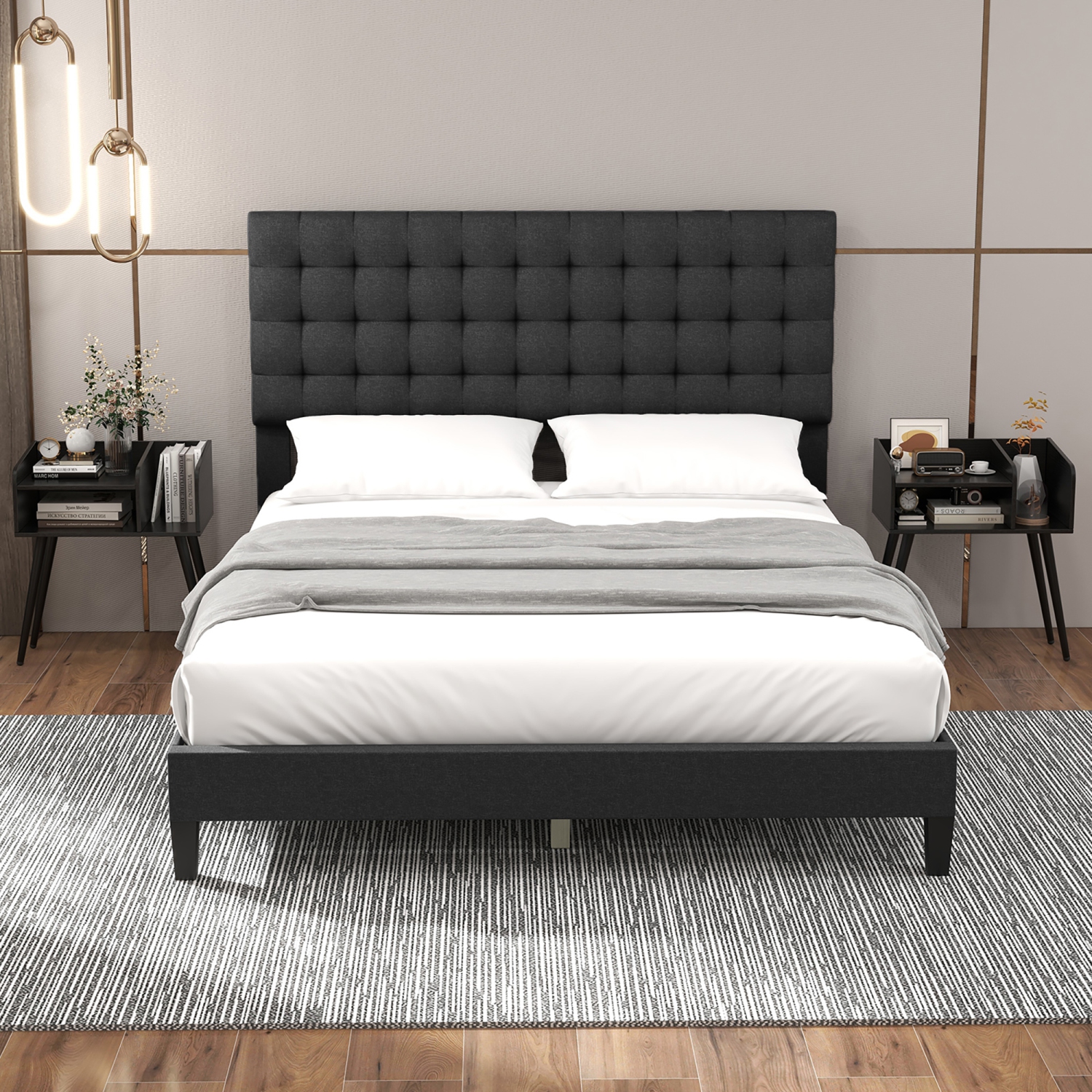 Gymax Set of 2 Mid Century Modern End Table w/ Open Shelves Metal Support Legs