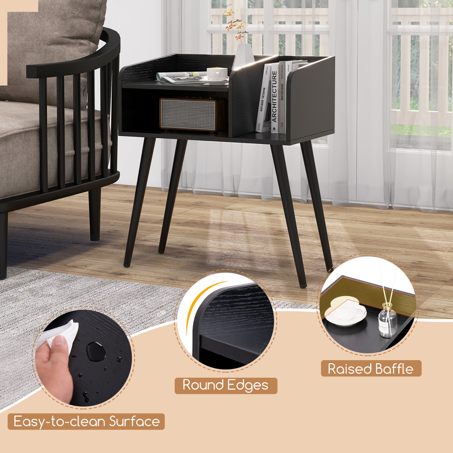 Gymax Set of 2 Mid Century Modern End Table w/ Open Shelves Metal Support Legs