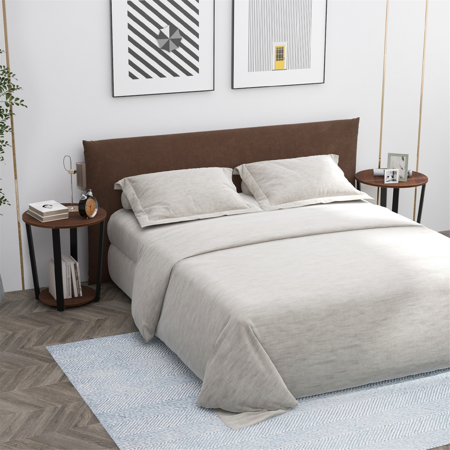 Gymax Industrial End Table Sofa Side Table Set ot 2 Nightstand w/ Storage Shelf