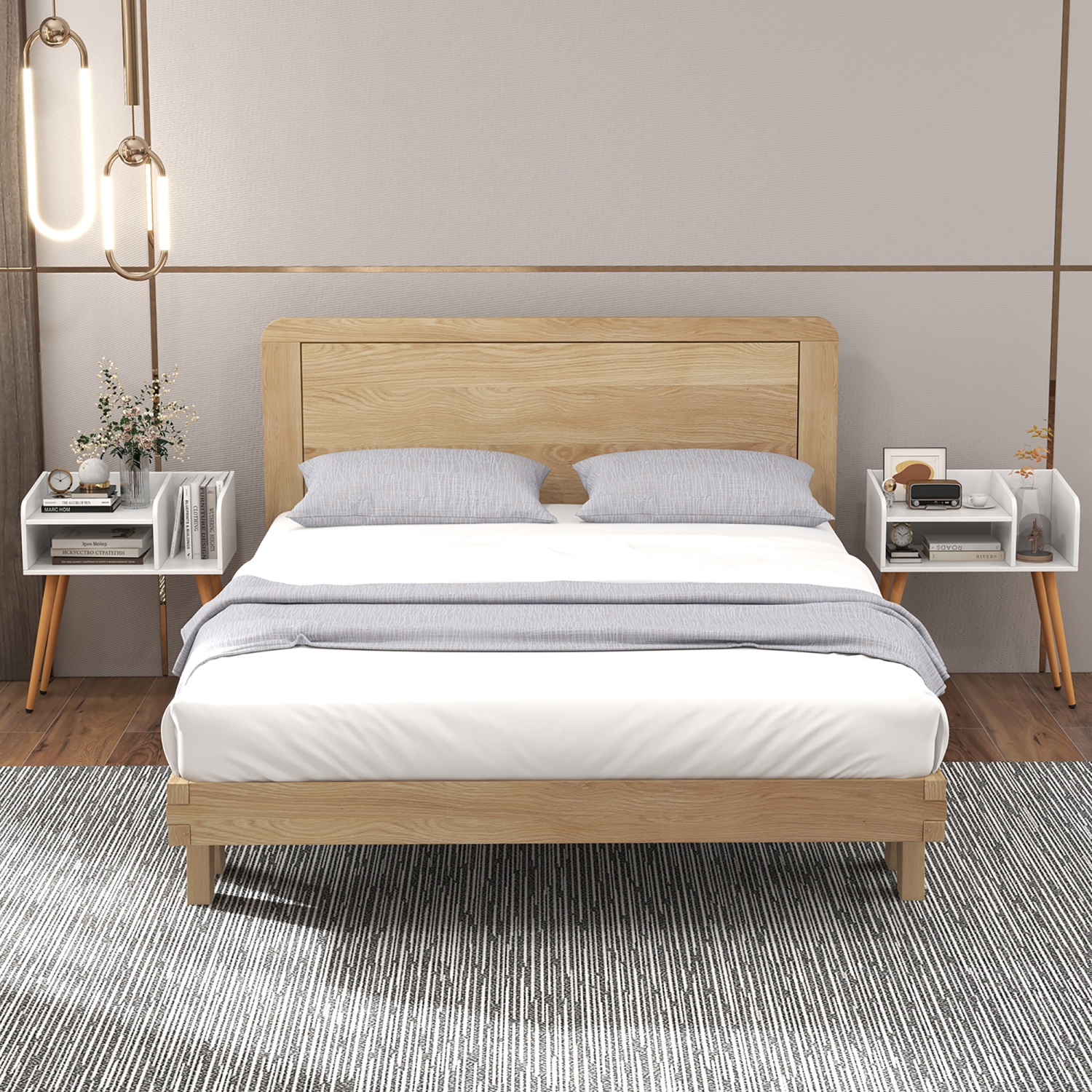 Gymax Set of 2 Mid Century Modern End Table w/ Open Shelves Metal Support Legs