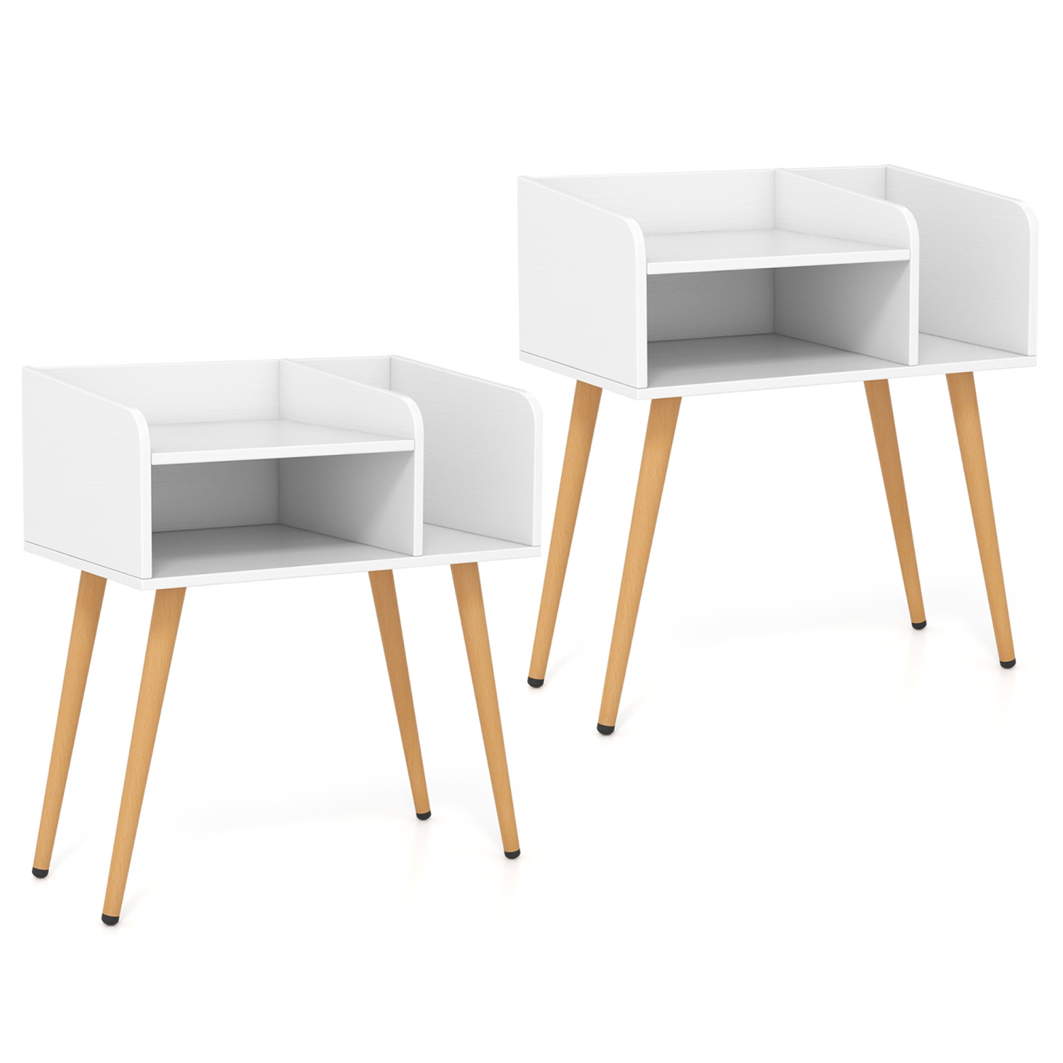 Gymax Set of 2 Mid Century Modern End Table w/ Open Shelves Metal Support Legs