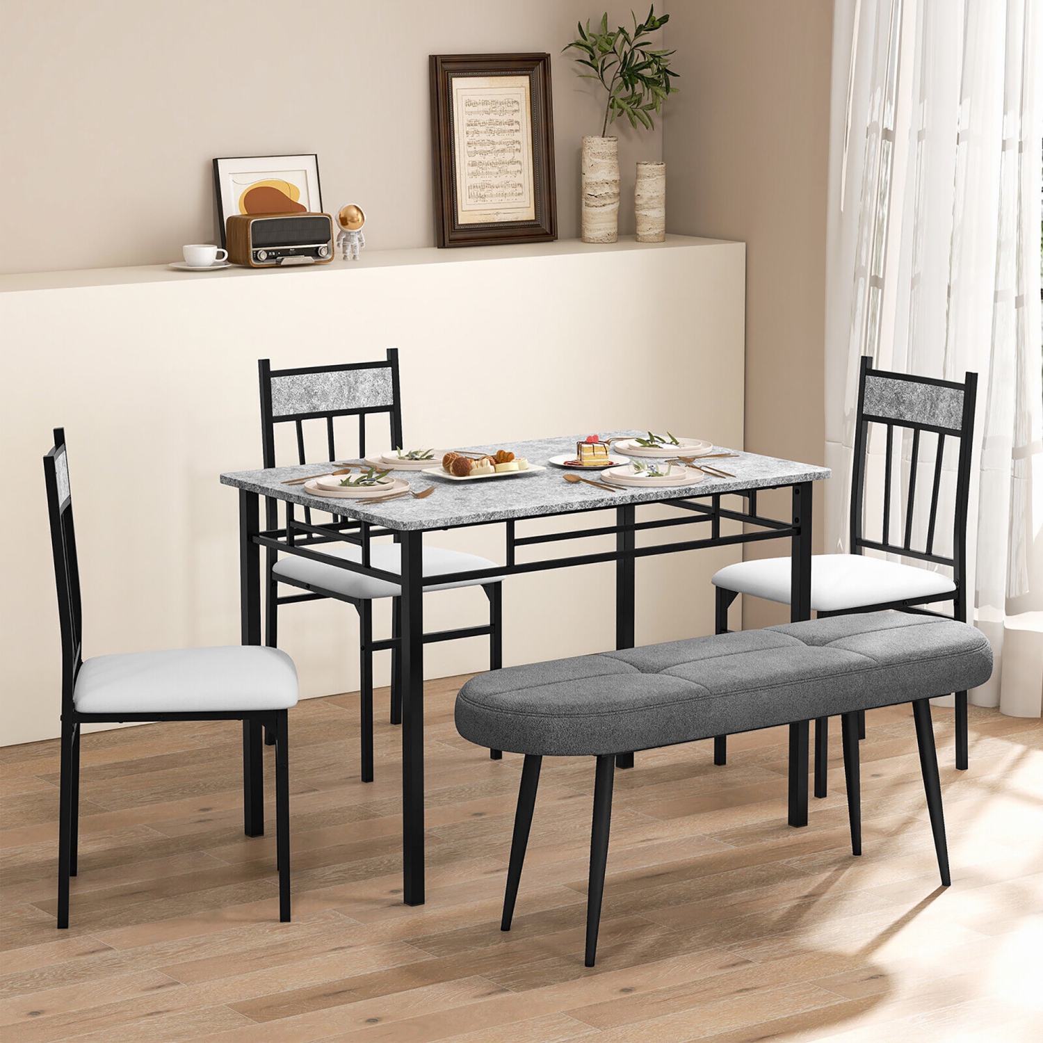 Gymax 47'' Upholstered Entryway Bench w/ Padded Seat & Heavy-duty Metal Frame