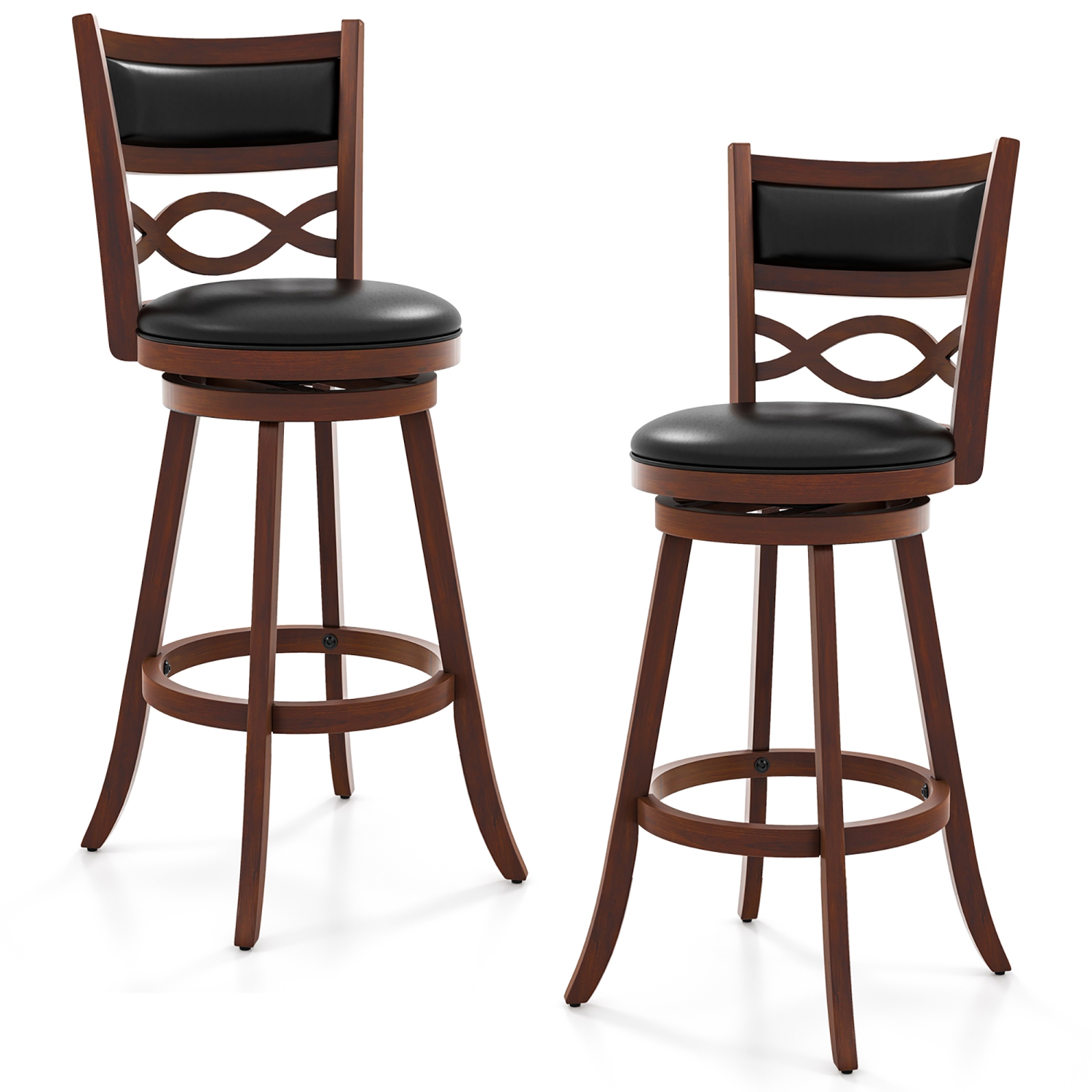Gymax 29'' Bar Height Stools Set of 2 w/Rubber Wood Frame Faux Leather Upholstered Seat