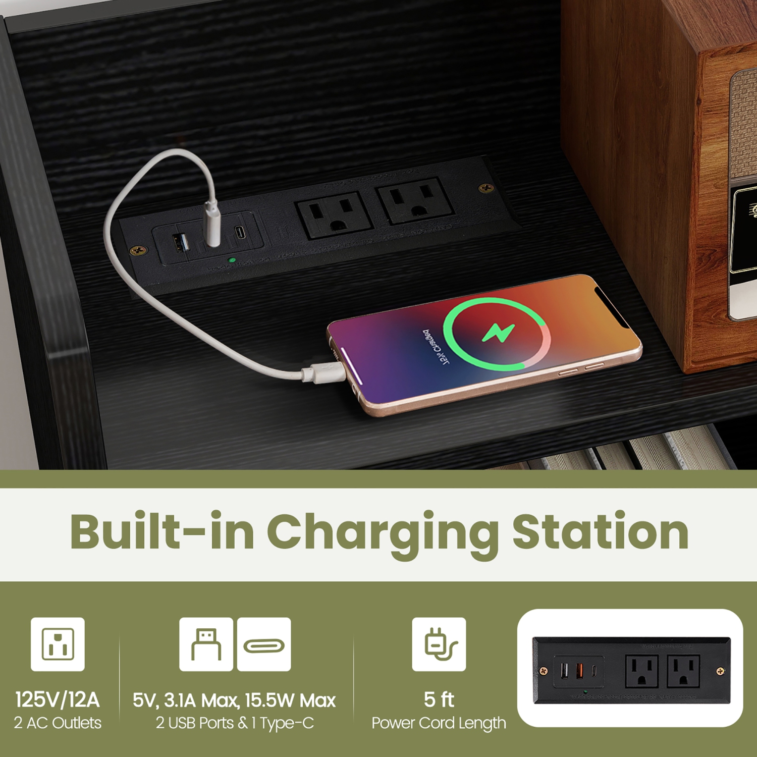 Gymax Computer Desk w/ Power Outlets & USB Ports & Type-C Hutch Open Shelf Drawer