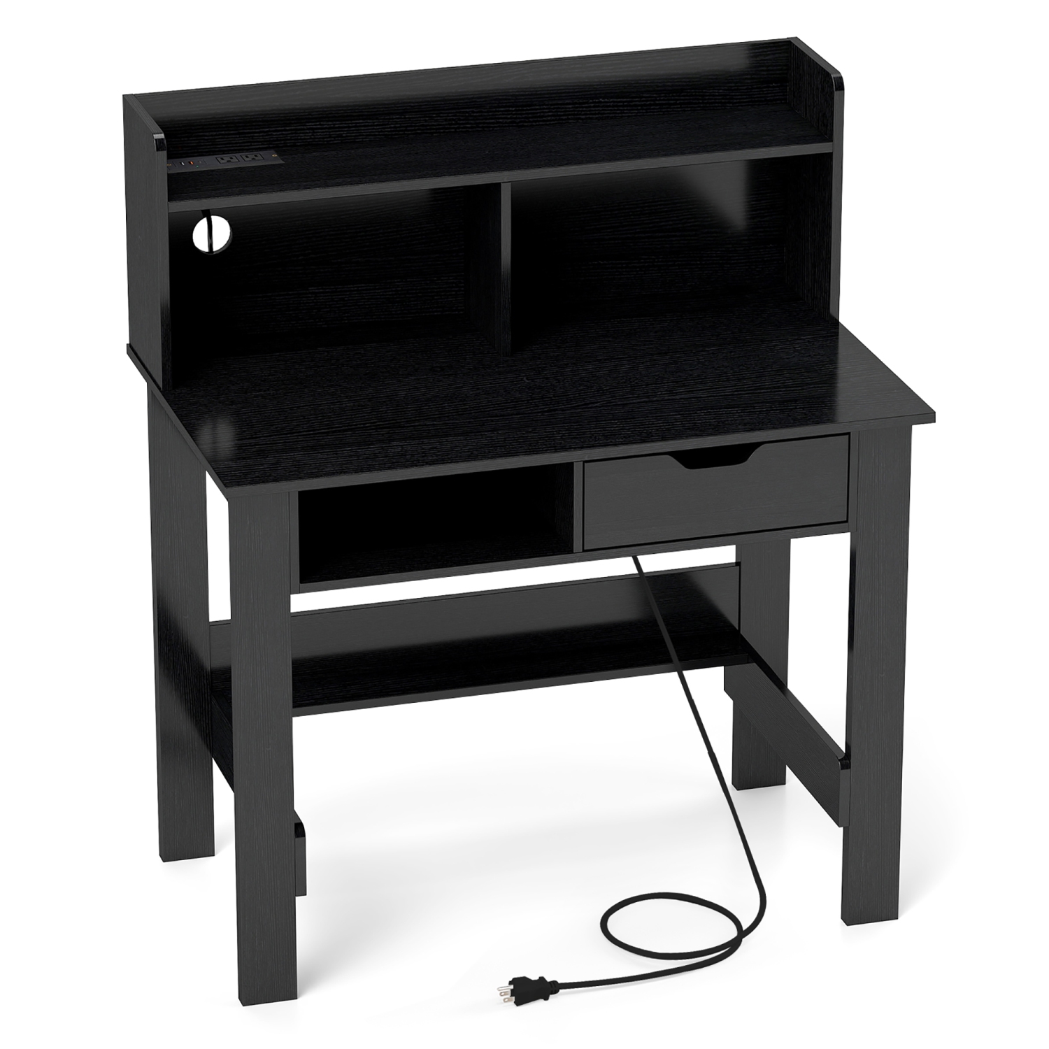 Gymax Computer Desk w/ Power Outlets & USB Ports & Type-C Hutch Open Shelf Drawer