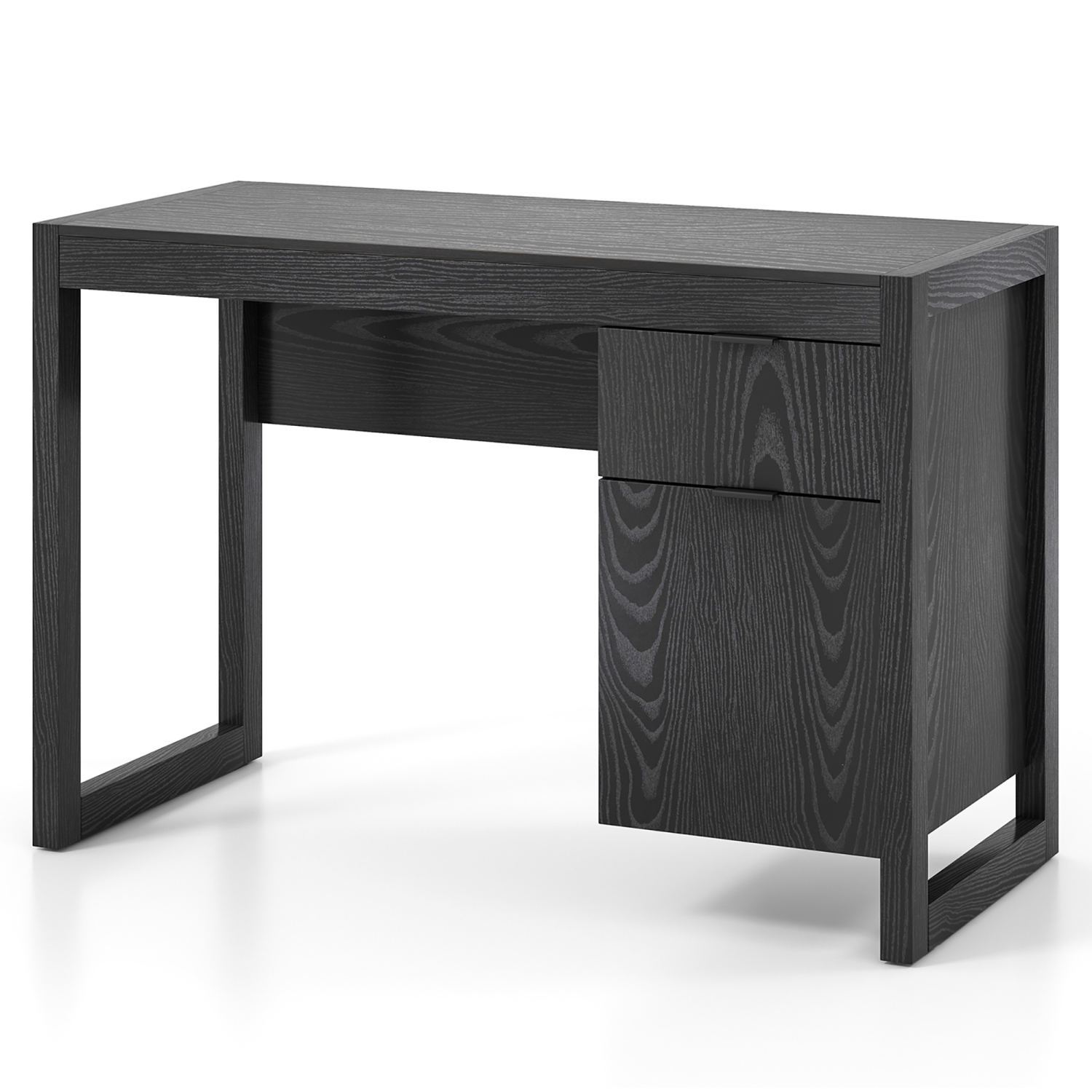Gymax Computer Desk w/ Storage Cabinet Pull-out Drawer Stable Thick Legs for Bedroom Black