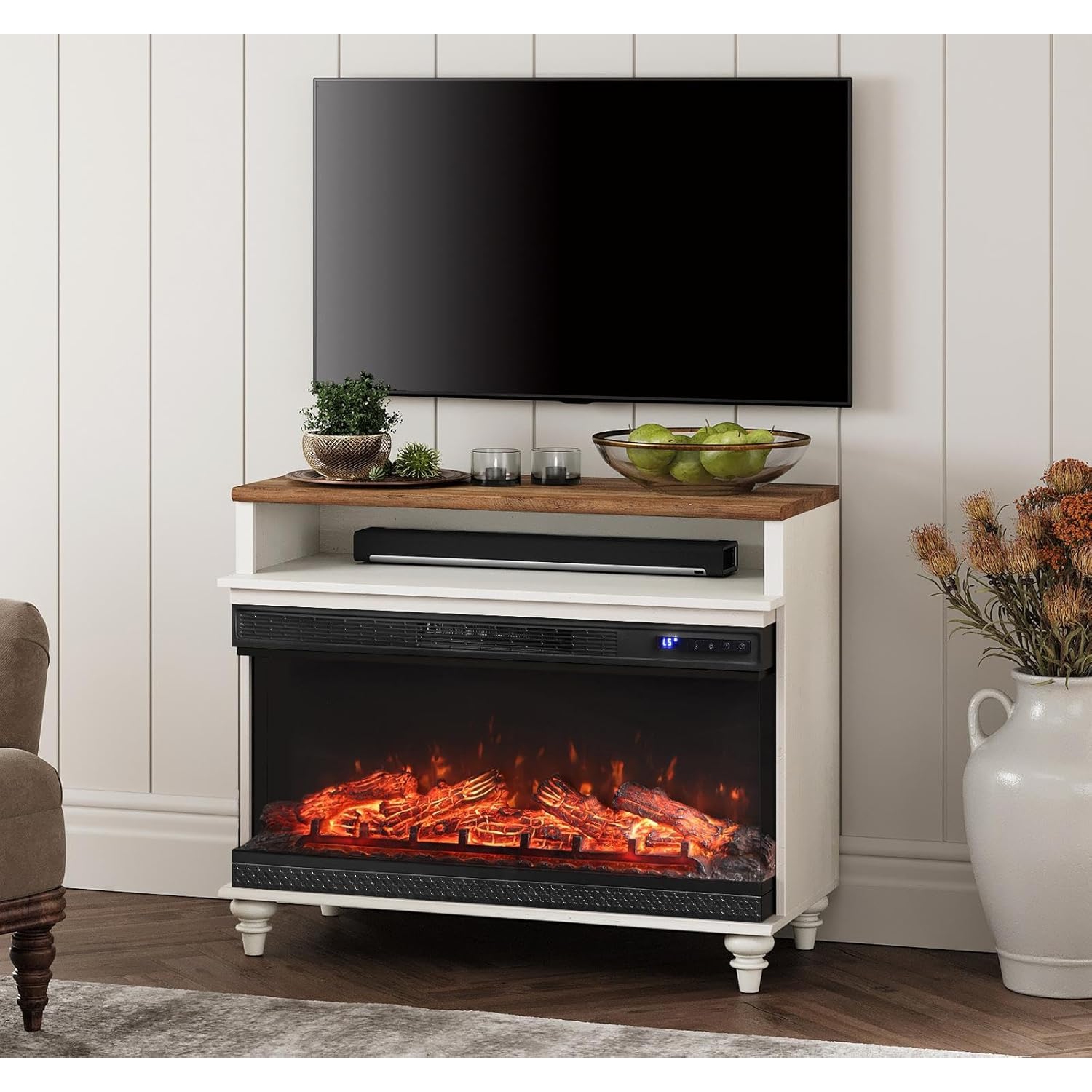 Meuble pour téléviseur WAMPAT avec foyer à 3 côtés pour téléviseur jusqu'à 43&nbsp;po, centre de divertissement avec foyer électrique en verre de