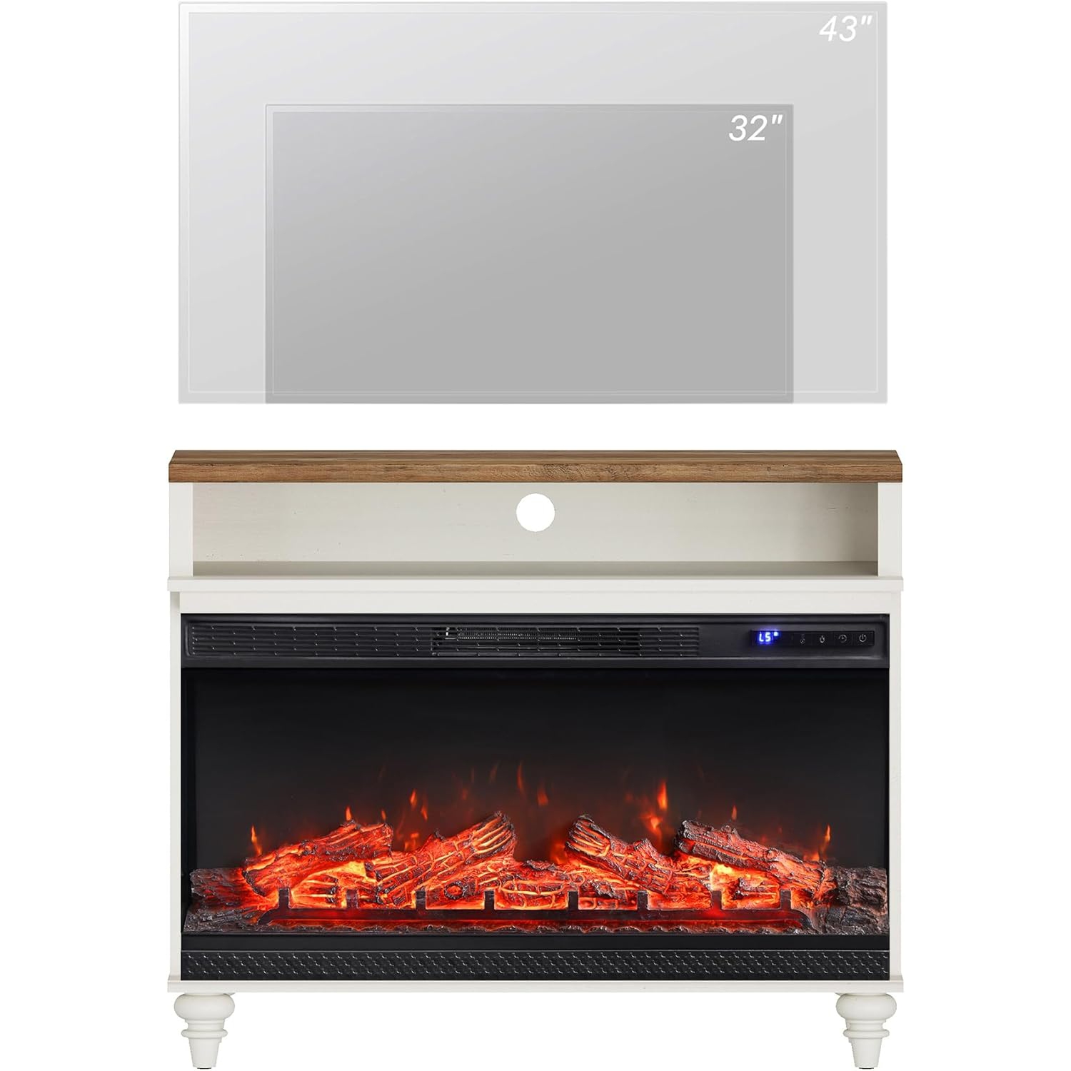 Meuble pour téléviseur WAMPAT avec foyer à 3 côtés pour téléviseur jusqu'à 43 po, centre de divertissement avec foyer électrique en verre de