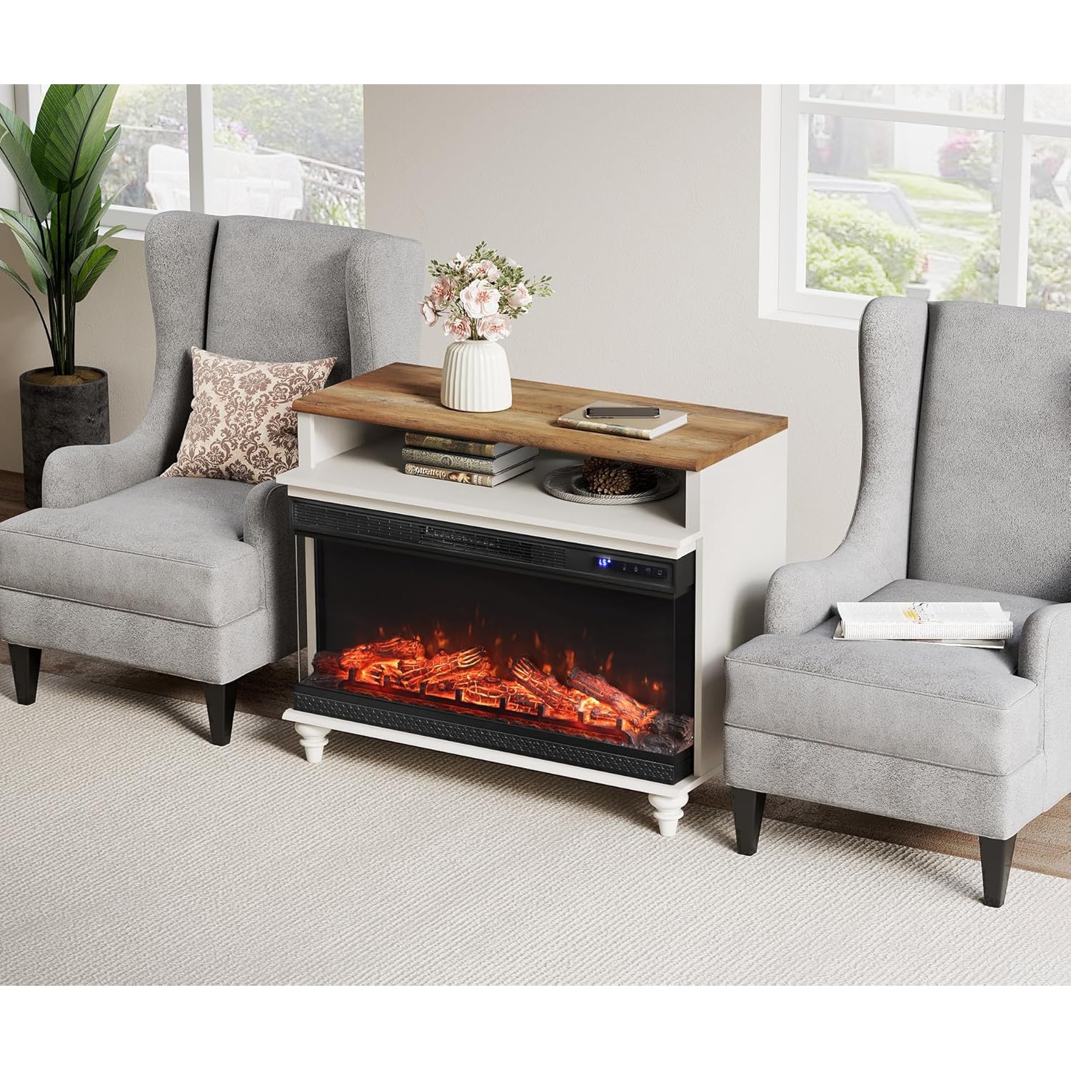 Meuble pour téléviseur WAMPAT avec foyer à 3 côtés pour téléviseur jusqu'à 43 po, centre de divertissement avec foyer électrique en verre de