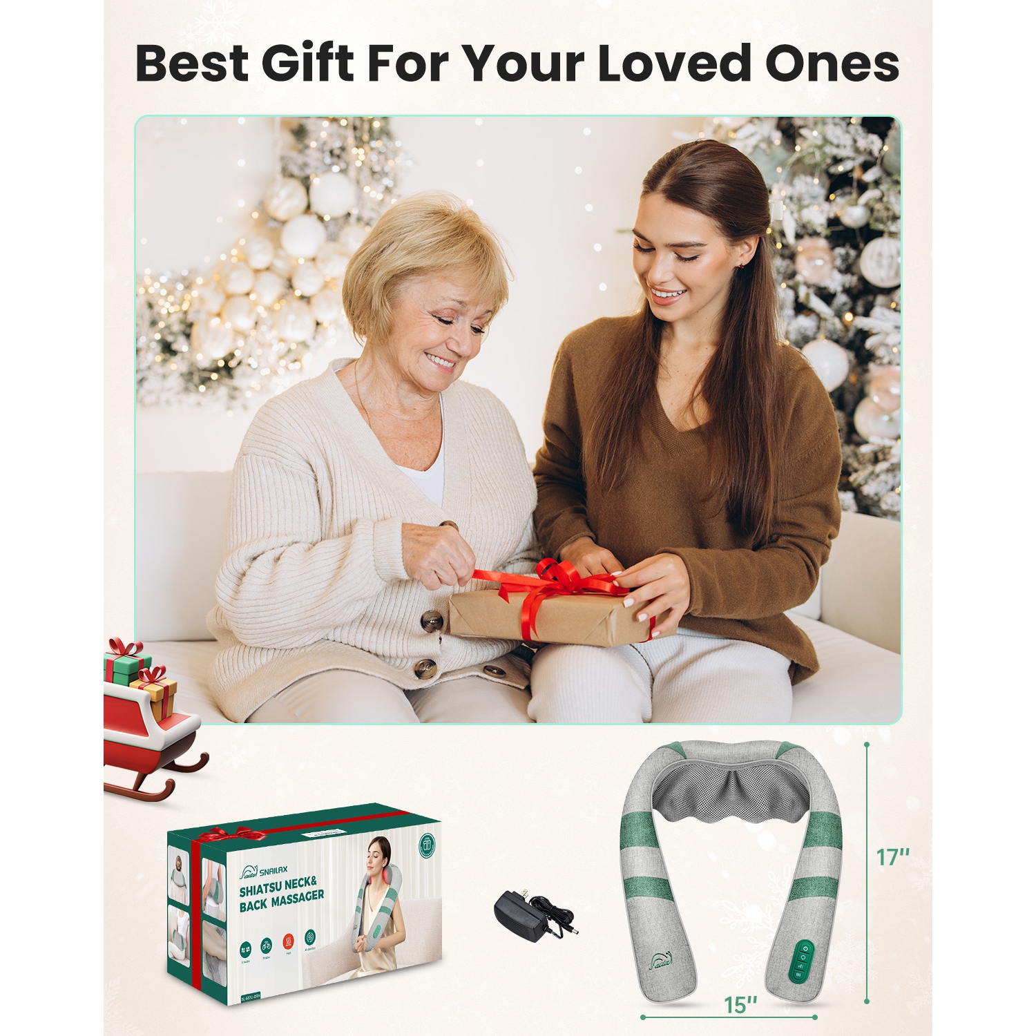 Snailax Neck Massager with Heat, Shiatsu Back Neck and Shoulder Massager, Electric 4D Deep Kneading Massage