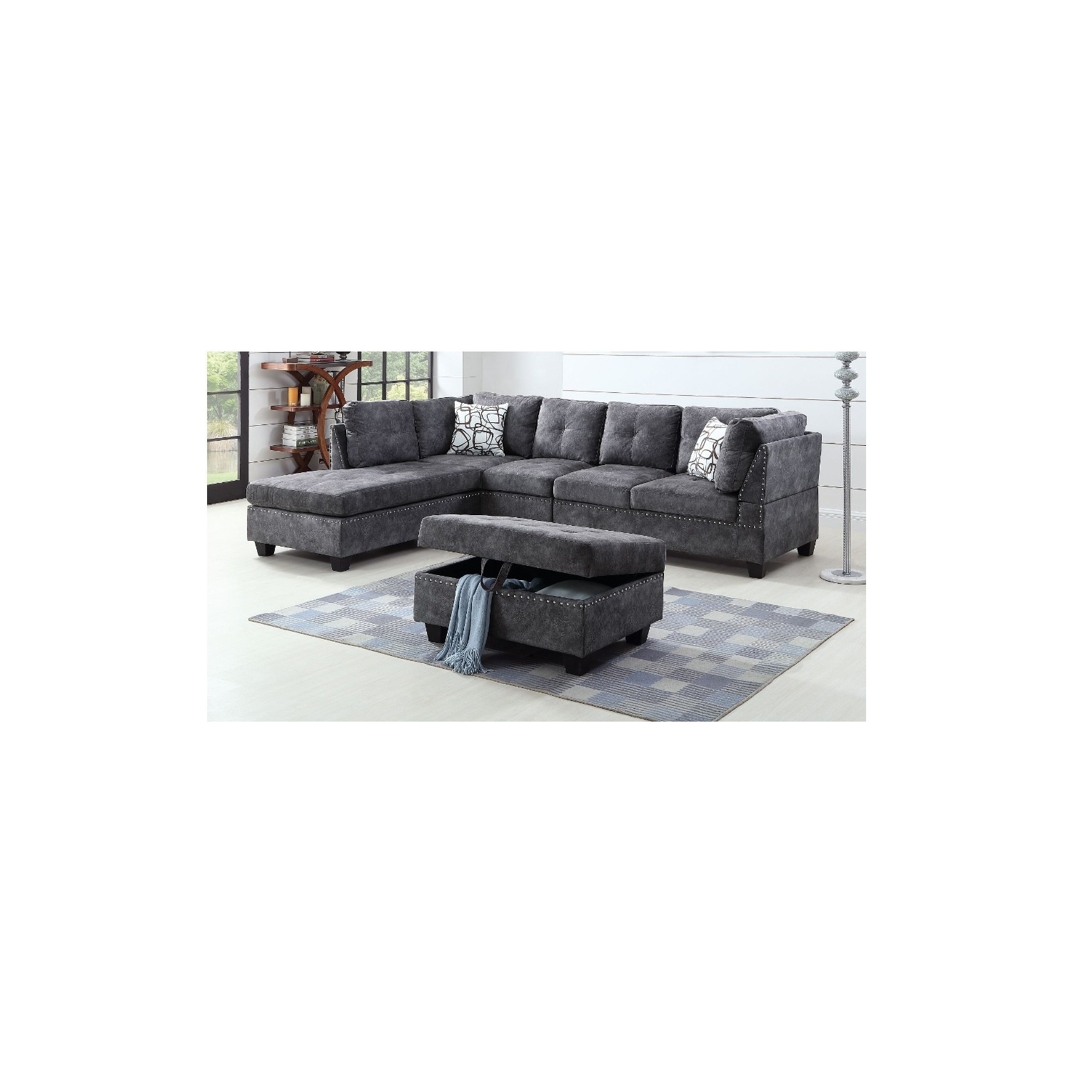 Sofa modulaire Venice avec pouf de rangement - Fauteuil réversible - Gris foncé