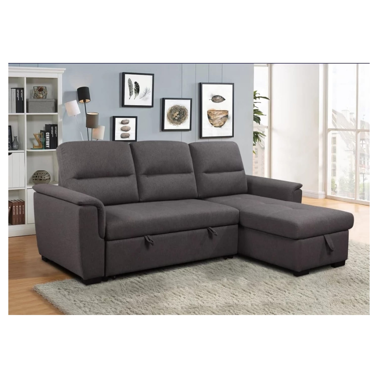 Canapé-lit modulaire Mato avec rangement et fauteuil réversible - Gris foncé