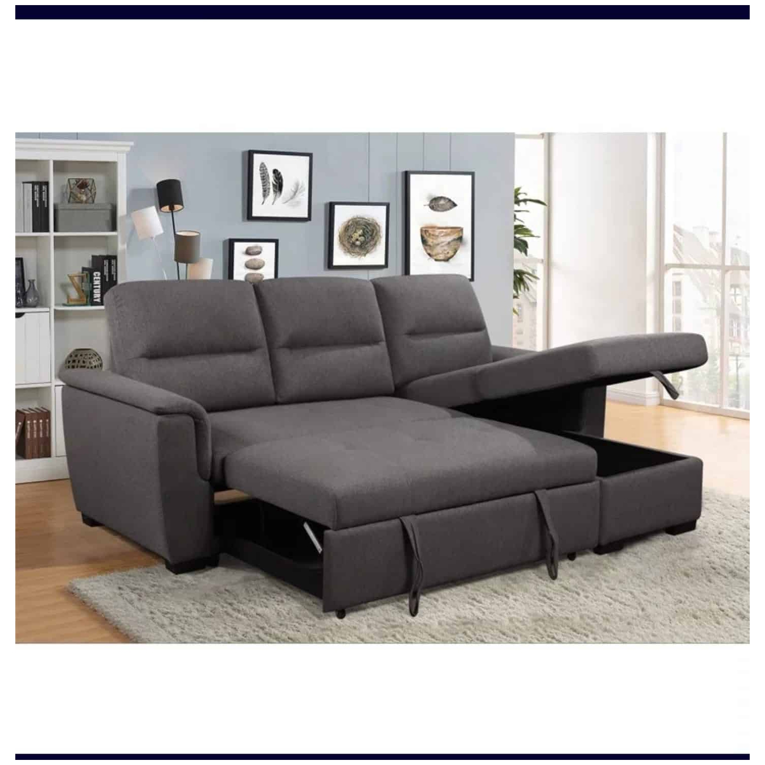 Canapé-lit modulaire Mato avec rangement et fauteuil réversible - Gris foncé