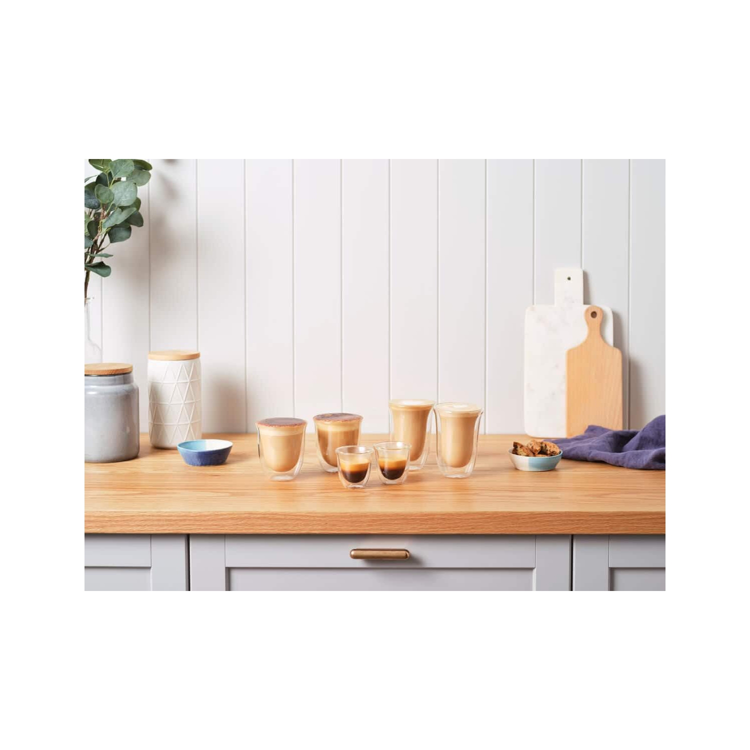 De'Longhi – Ensemble-cadeau Trio 2, espresso, 2 cappuccino, 2 verres isothermes à double paroi, DLSC302