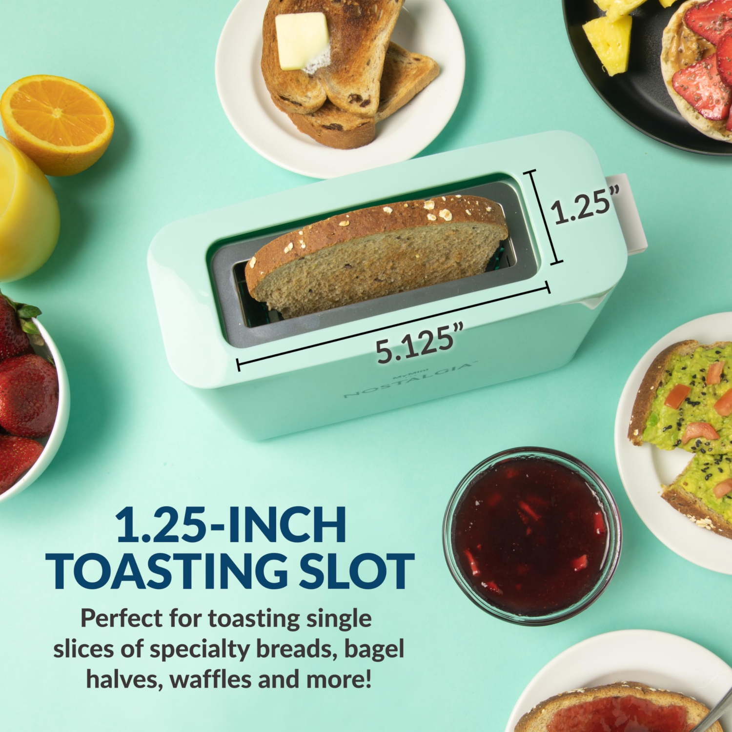 Nostalgia MyMini Single Slice Toaster, Extra Wide Slot, Adjustable Temperature, Removable Crumb Tray, Aqua