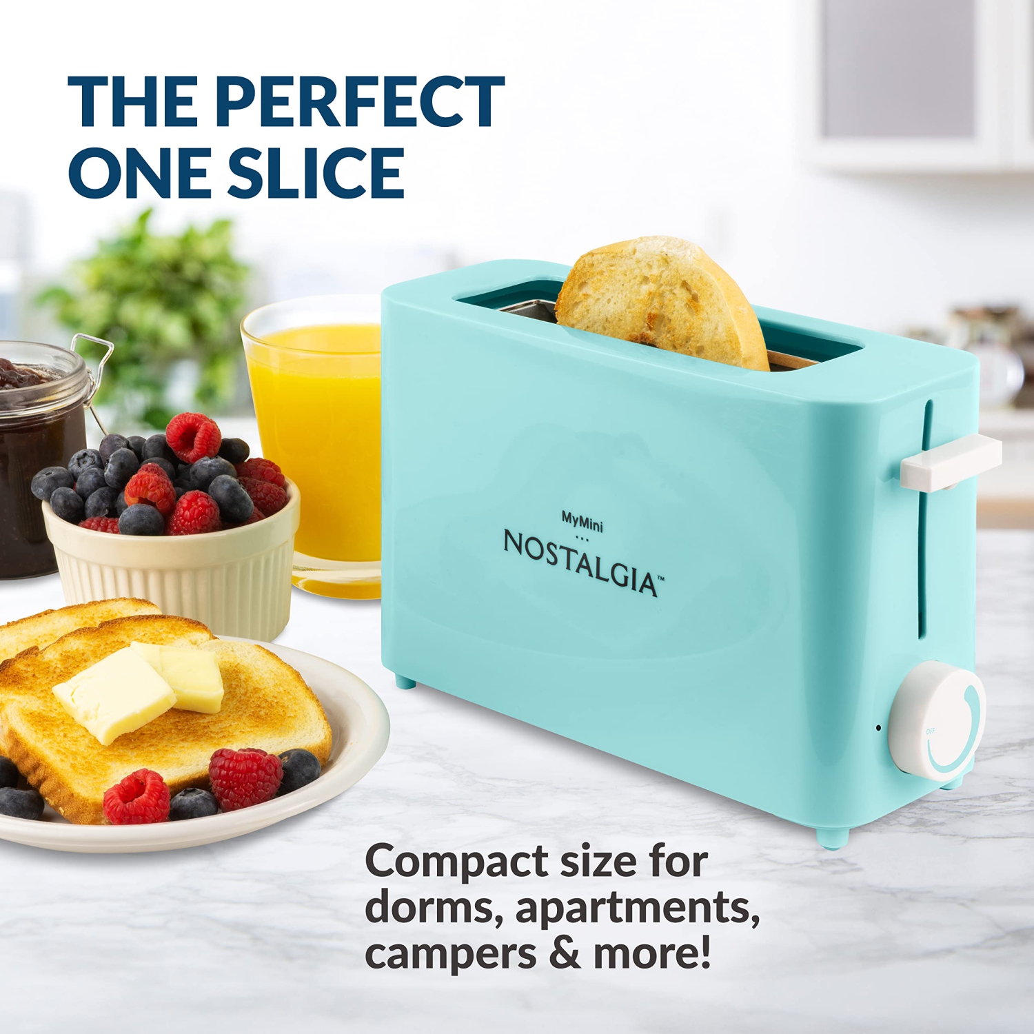 Nostalgia MyMini Single Slice Toaster, Extra Wide Slot, Adjustable Temperature, Removable Crumb Tray, Aqua