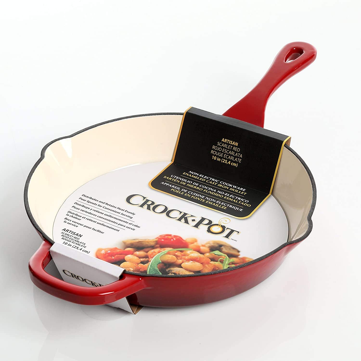Crock Pot Artisan 10 Inch Enameled Cast Iron Round Skillet, Scarlet Red