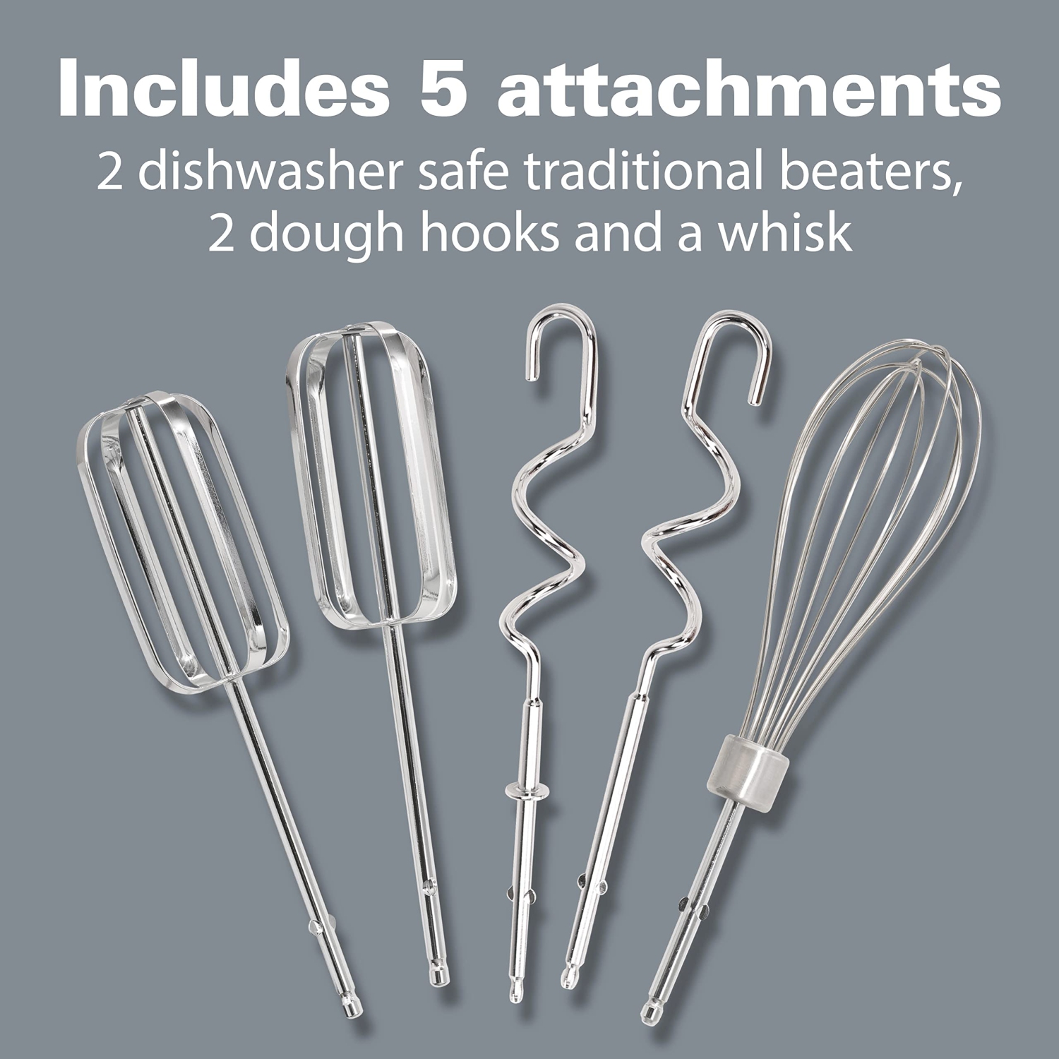 Hamilton Beach 6-Speed Electric Hand Mixer with Whisk, Traditional Beaters, Dough Hooks, Snap-On Storage Case, 275 Wat..