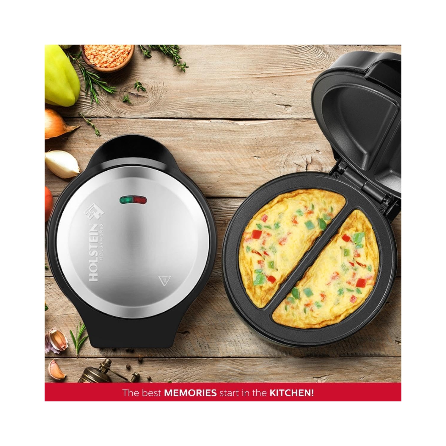 Holstein Housewares - Non-Stick Omelet & Frittata Maker, Black/Stainless Steel - Makes 2 Individual Portions Quick & E..