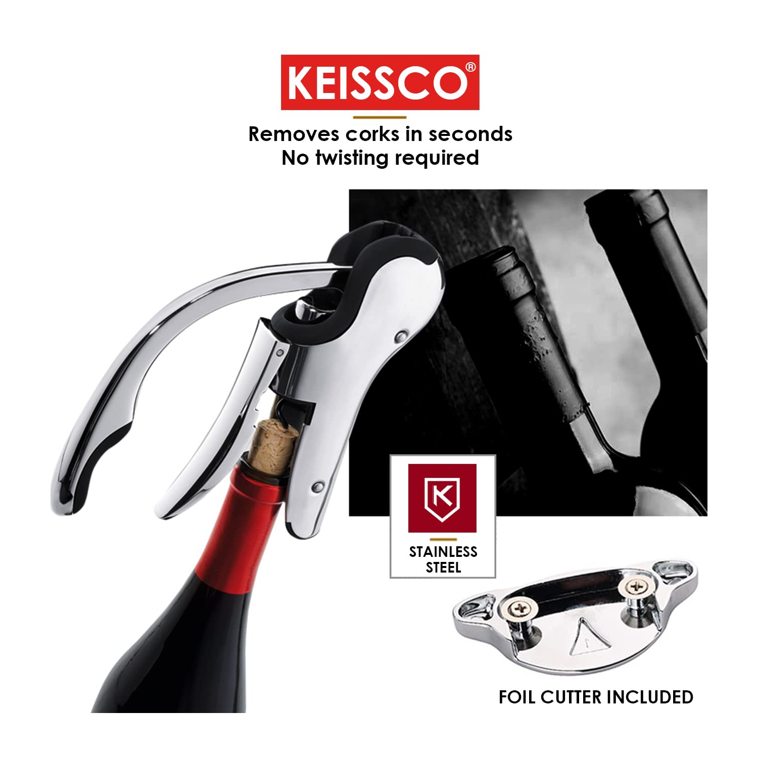 Ouvre-bouteille vertical compact en acier inoxydable ouvre-bouteille avec coupe-capsule