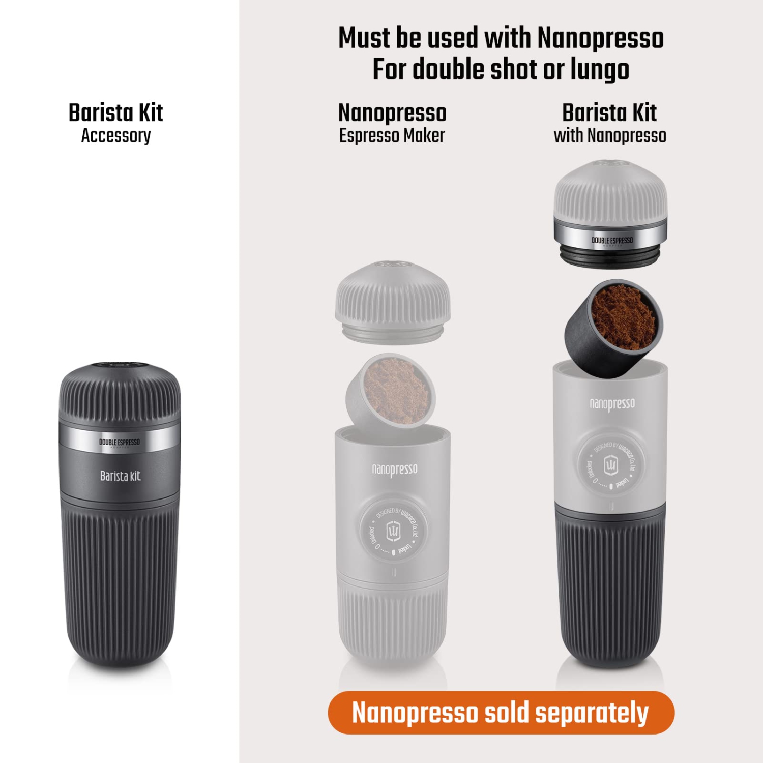 WACACO Nanopresso Barista Kit, Accessory for Nanopresso, Larger Water Tank with 3 Filter Baskets, for Lungo Espresso