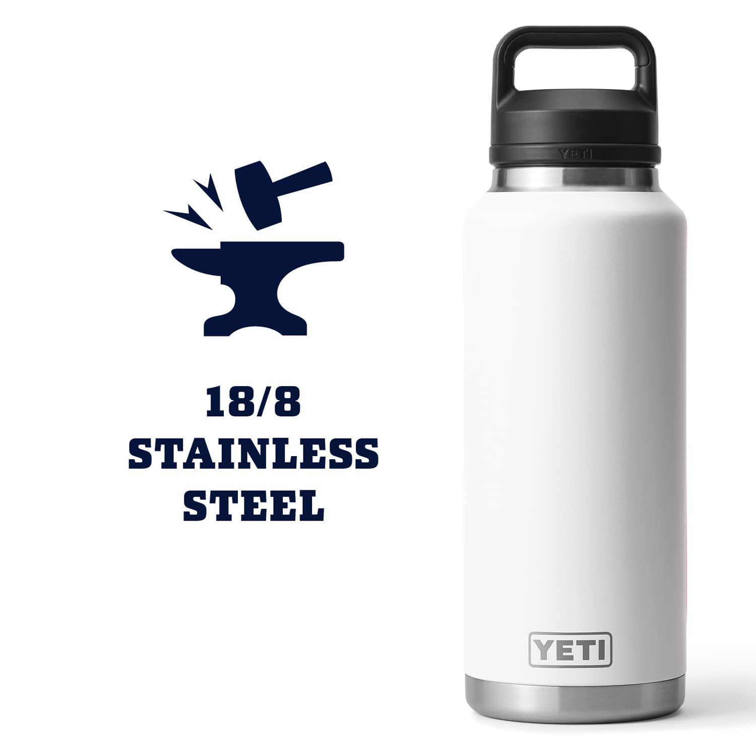 YETI Rambler 46 oz Bottle, Vacuum Insulated, Stainless Steel with Chug Cap, White
