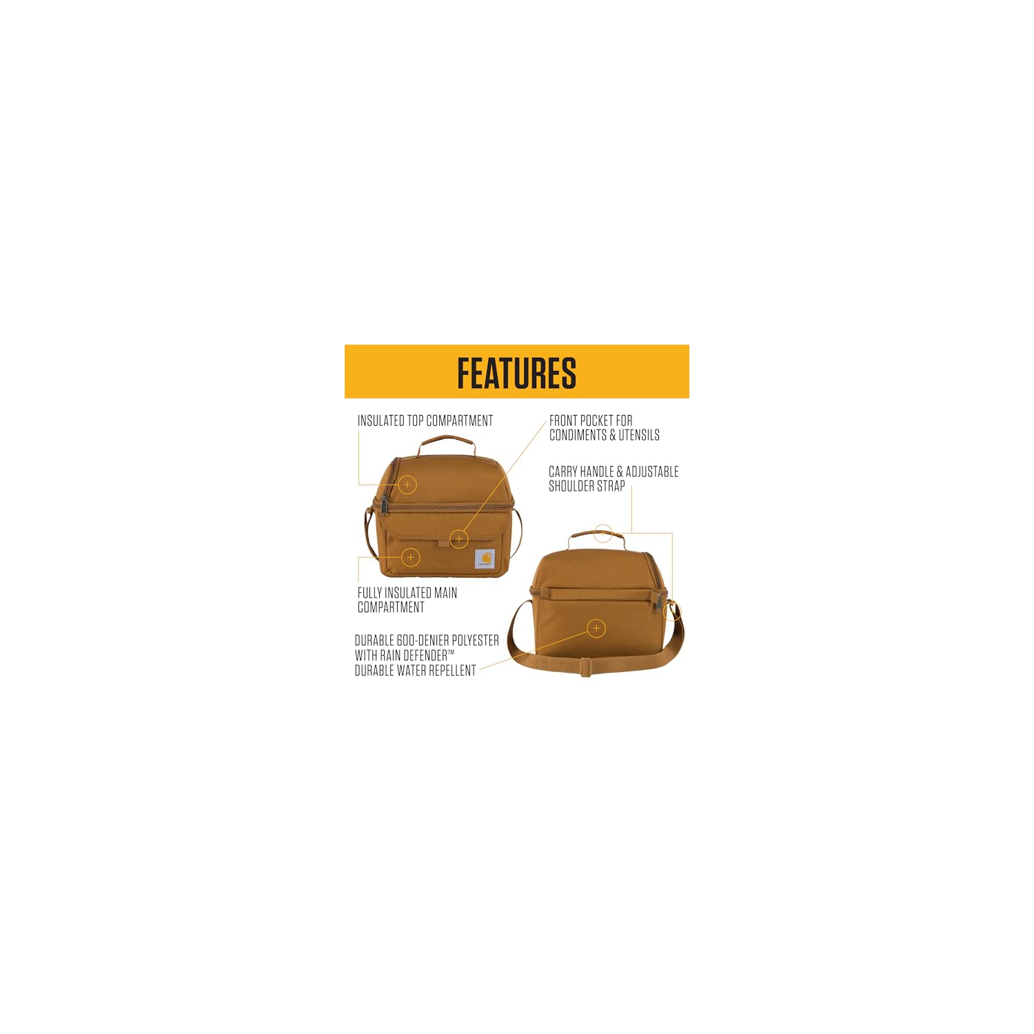 Carhartt 12 Can Two Compartment Lunch Box | Durable, Fully-Insulated Lunch Bag for Women & Men, Large Lunchbox