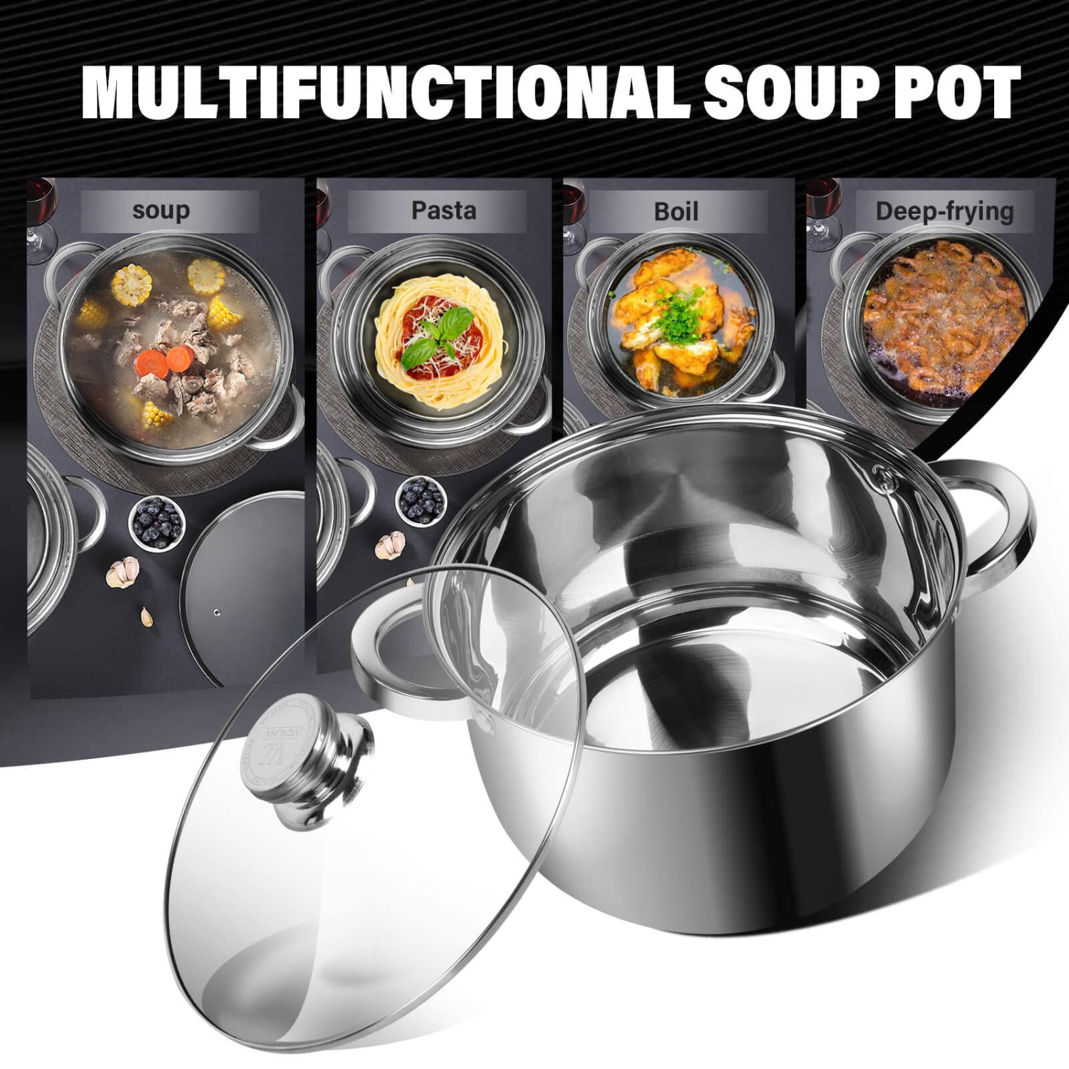 LEUGWAKN Stockpots with Lid-10 Quart Stainless Steel Stock Pot-Soup Pot-Induction Pot-Cookware Pot-Cooking Pot