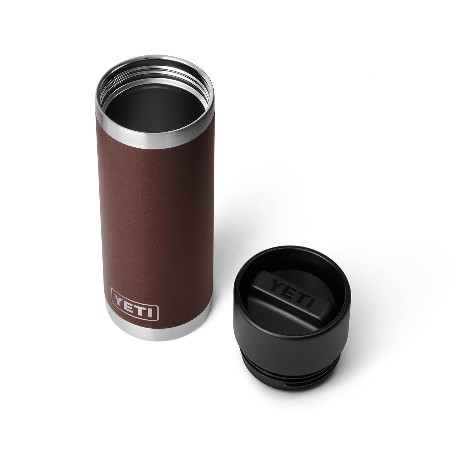 YETI Rambler 18 oz Bottle, Stainless Steel, Vacuum Insulated, with Hot Shot Cap, Wetlands Brown