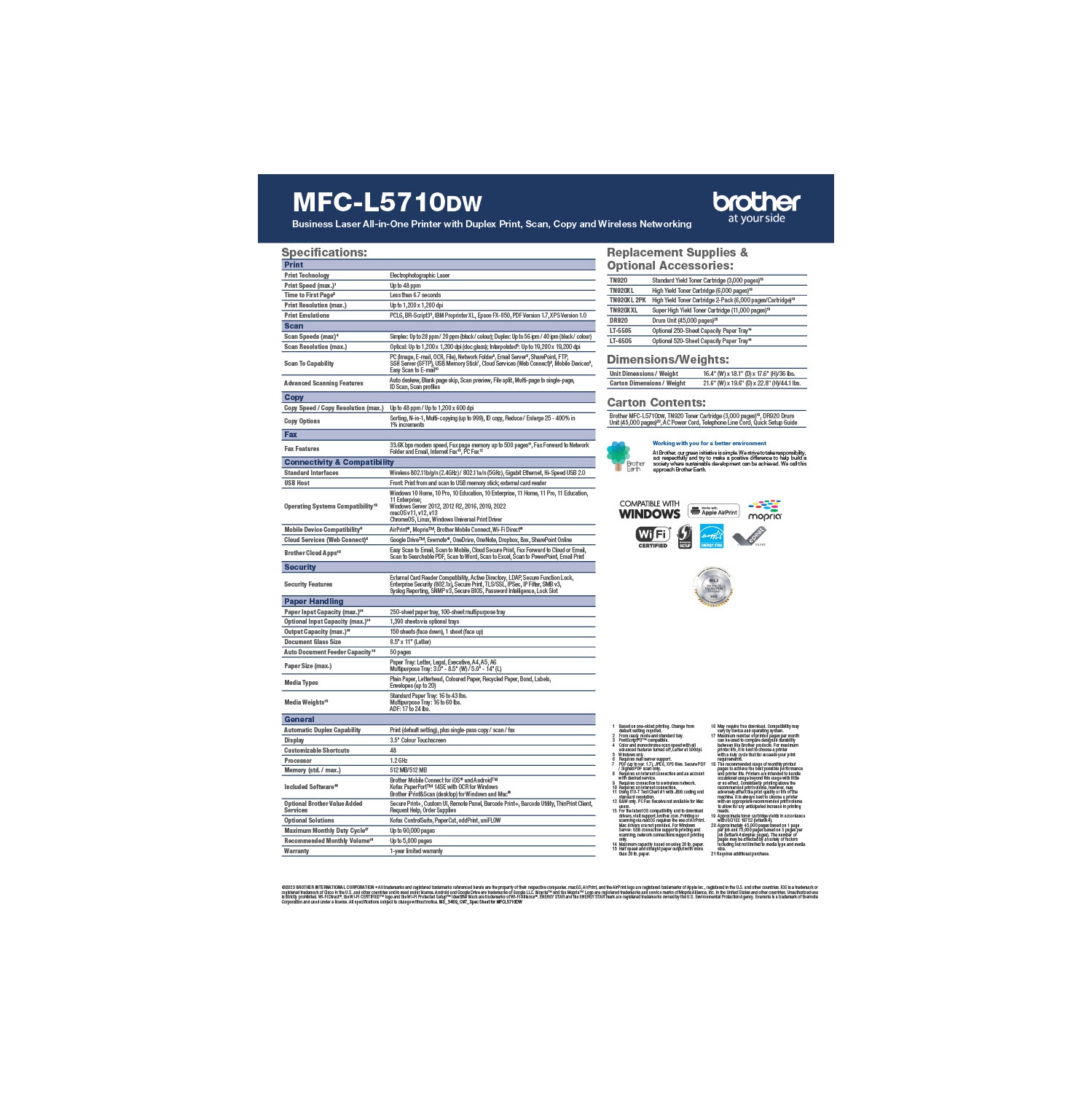Brother-MFC-L5710DW Business Monochrome Laser All-in-One Printer with Wireless Networking and Duplex Print, Scan, and Copy-Monochrome