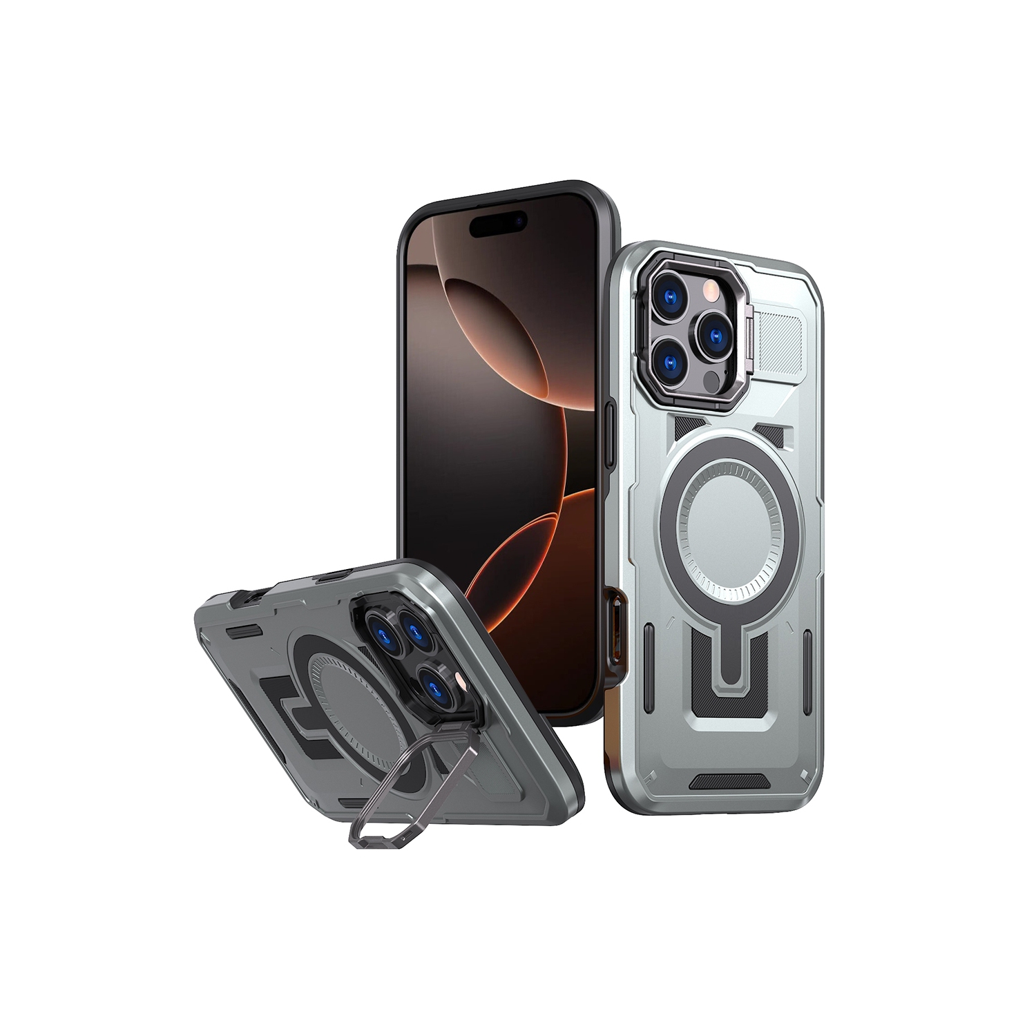 XCRS Shield Case Magsafe Cover, Camera Invisible Bracket Stand Case for Apple iPhone 16 Pro 2024