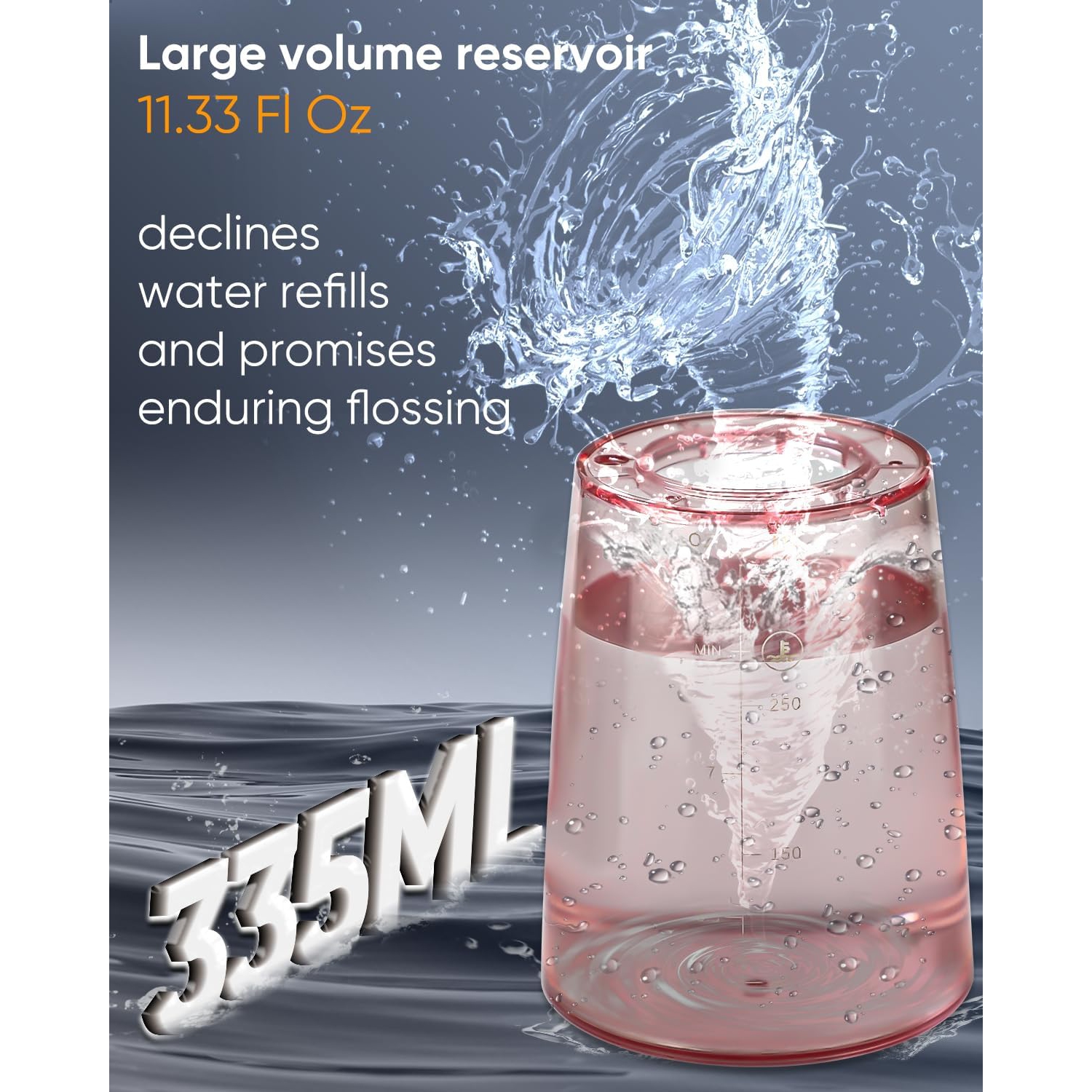 MySmile LP221 UVC Sterilizable Cordless Water Flossers for Teeth 335ML Portable OLED Display Dental Flosser with 4 Modes 8 Jet Tips and a Storage