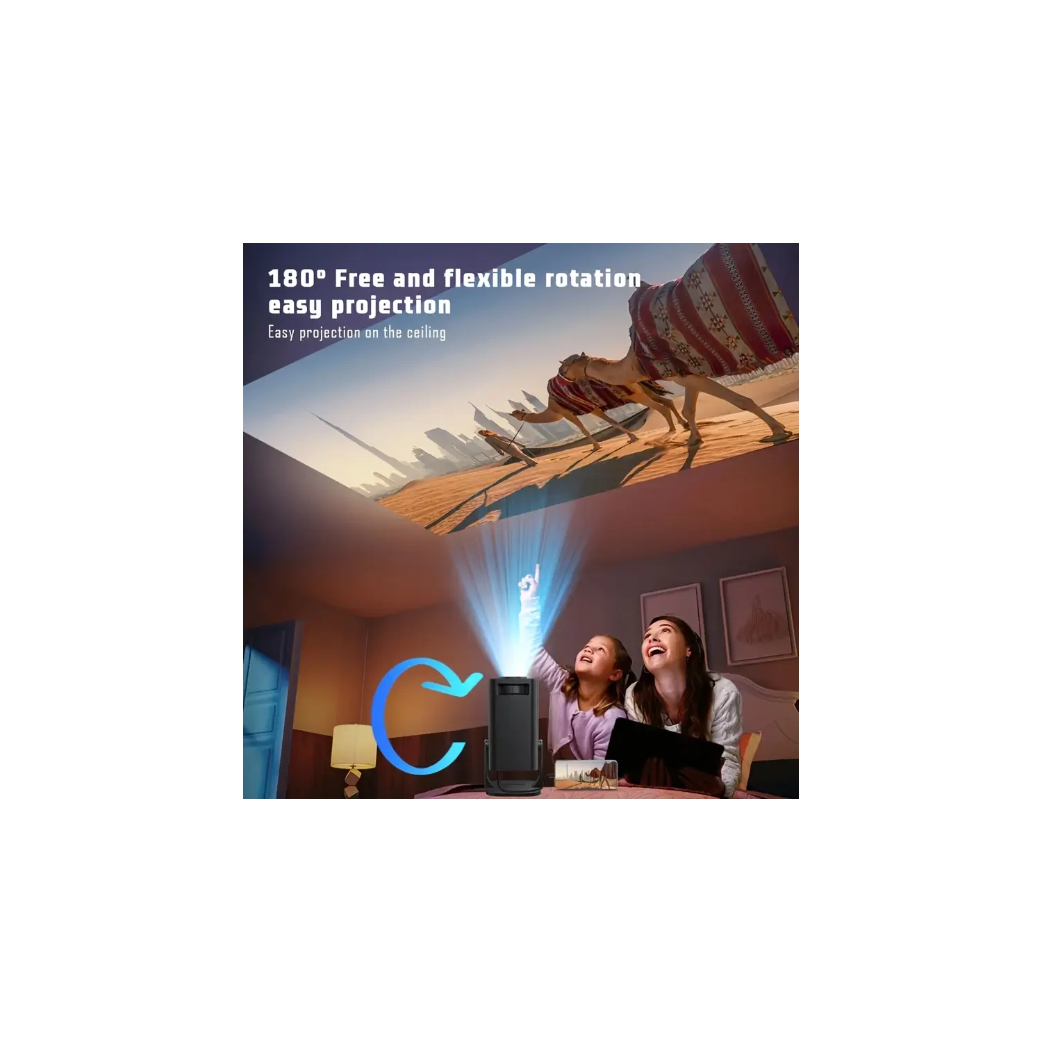 Mini projecteur portatif avec rotation à 180°, HD intégrale 1920 x 1080P, compatibilité avec plusieurs appareils, usage intérieur/extérieur - Fiche