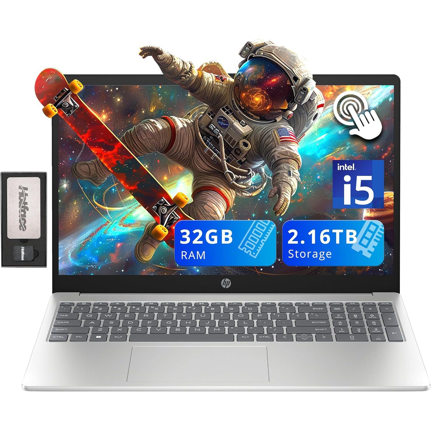 HP 15.6" HD Touchscreen Laptop, Intel i5-1235U, 32GB RAM, 2.16TB Storage(2TB SSD + 160GB Docking Station Set), Intel Iris Xe Graphics, Numeric Keypad, Windows 11, Silver