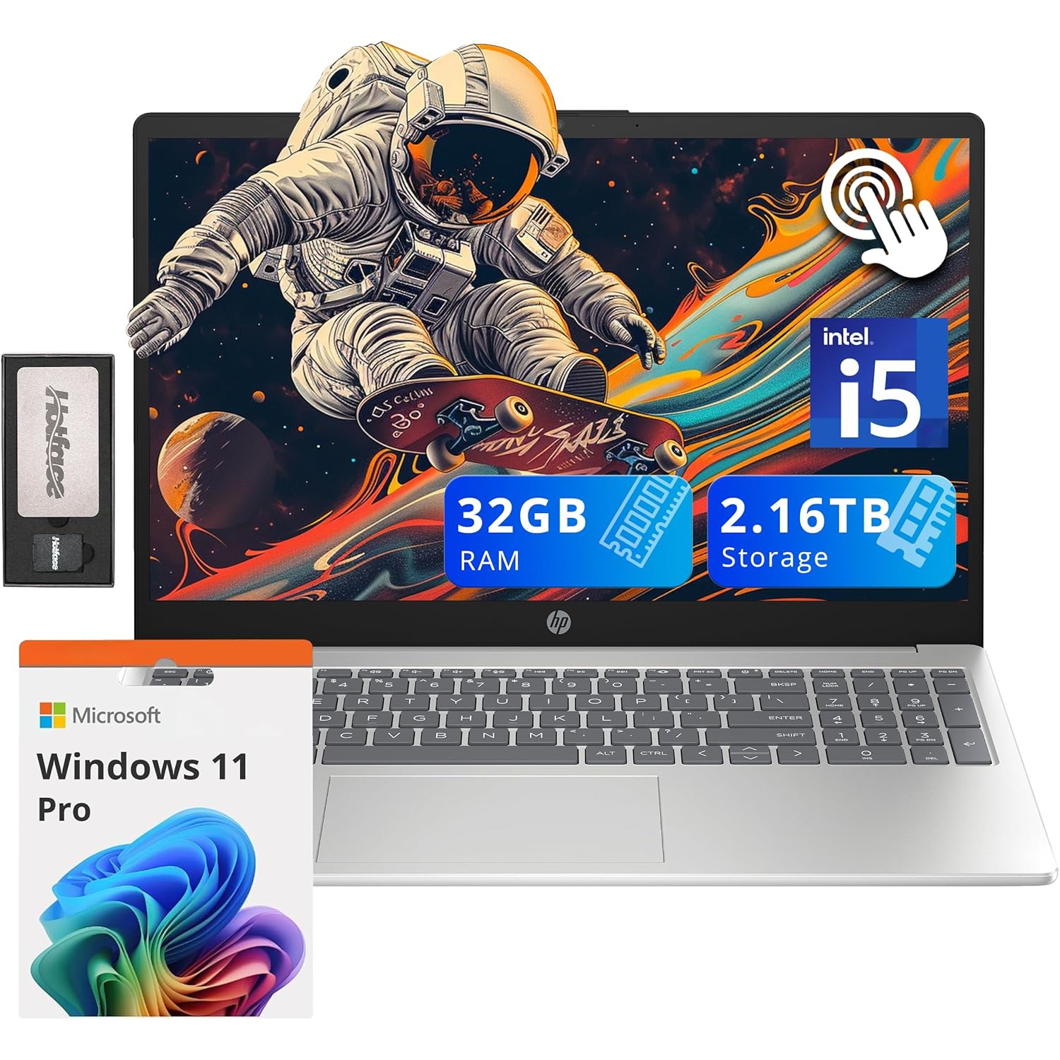 HP 15.6" HD Touchscreen Laptop, Intel i5-1235U, 32GB RAM, 2.16TB Storage(2TB SSD + 160GB Docking Station Set), Intel Iris Xe Graphics, Numeric Keypad, Windows 11 Pro, Silver