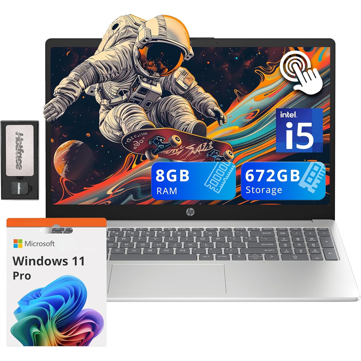 HP 15.6" HD Touchscreen Laptop, Intel i5-1235U, 8GB RAM, 672GB Storage(512GB SSD + 160GB Docking Station Set), Intel Iris Xe Graphics, Numeric Keypad, Windows 11 Pro, Silver